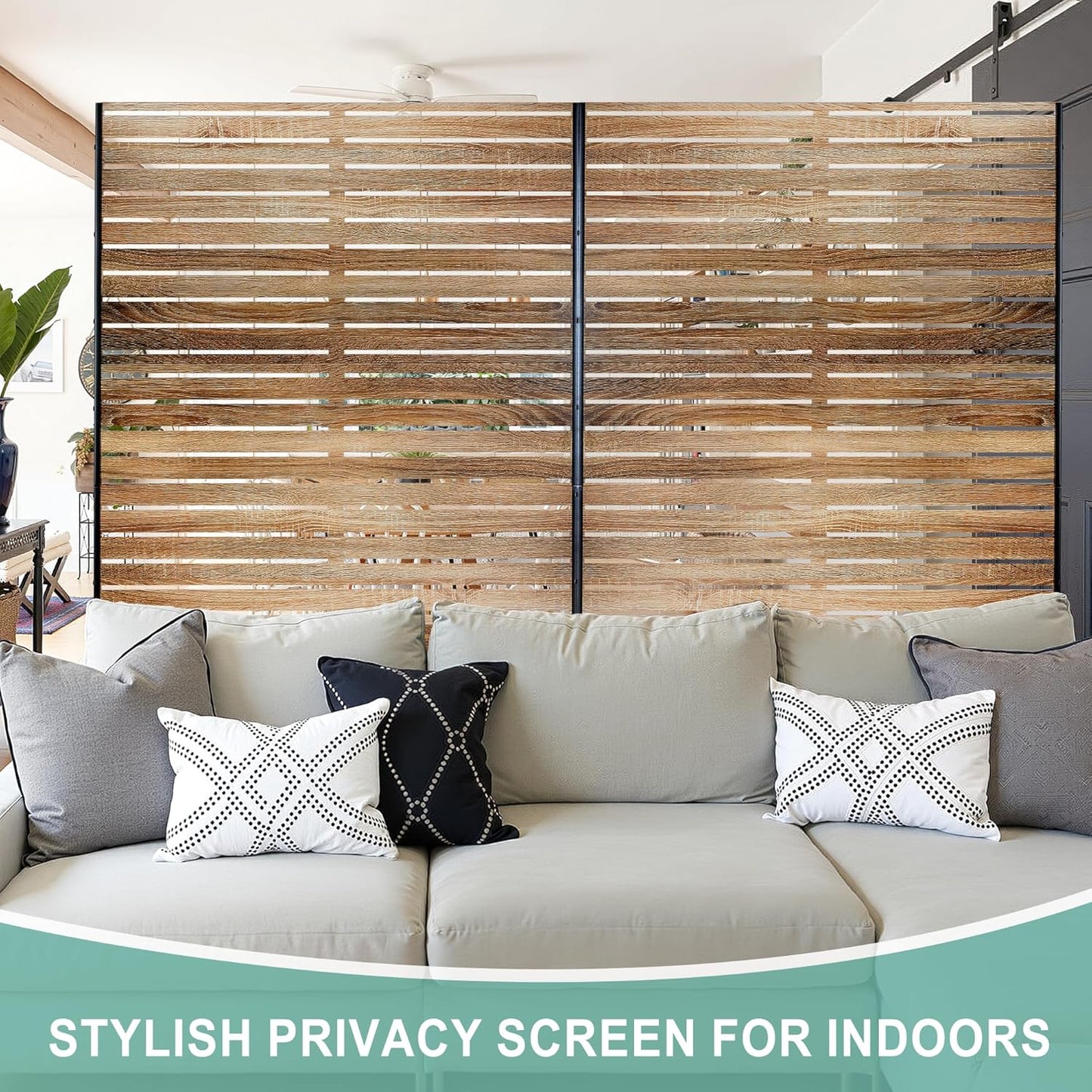 Metal Privacy Screen for Outdoor & Indoor Use, Free Standing Privacy Screen for Patio Garden Pool, 72" H x 47" W Decoative Privacy Panels, Weather Resistant, Easy Assembly (Oak Grain)