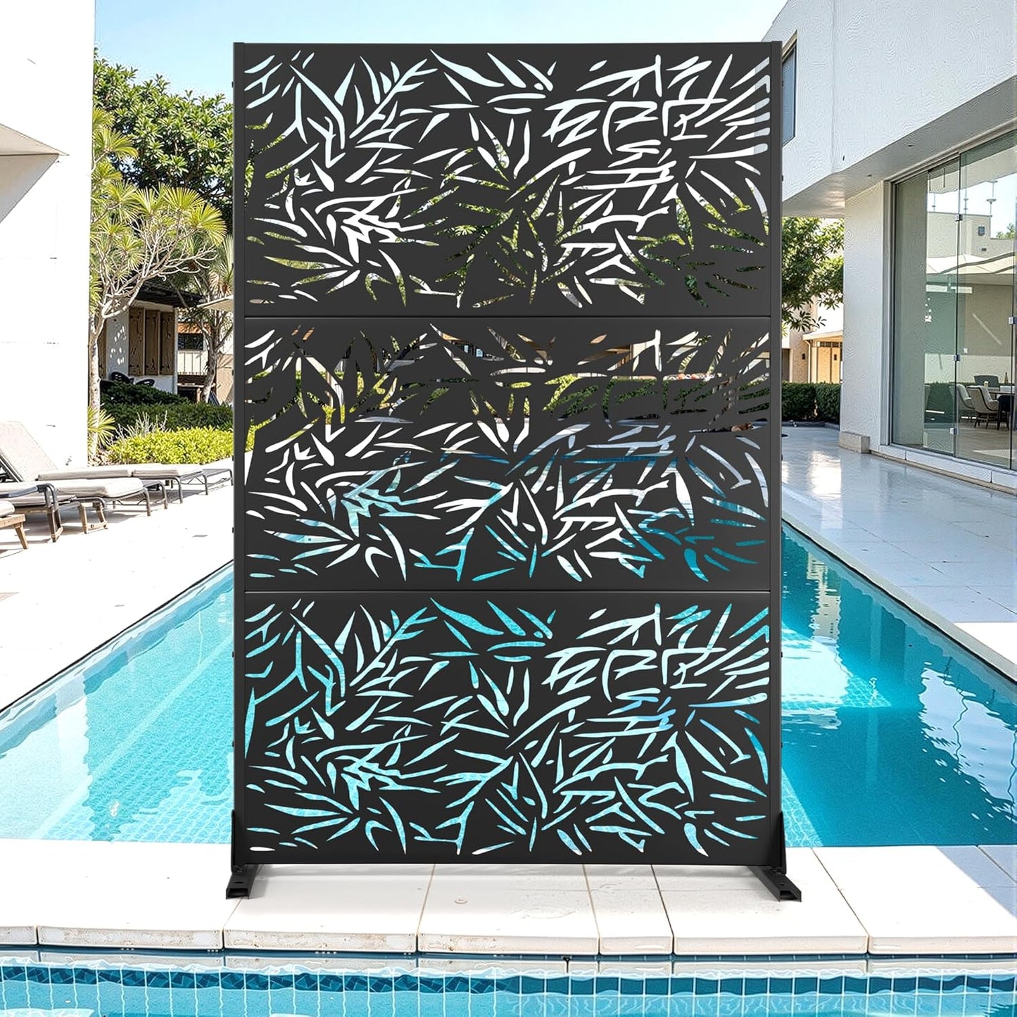 Metal Privacy Screen for Outdoor & Indoor Use, Free Standing Privacy Screen for Patio Garden Pool, 72" H x 47" W Decoative Privacy Panels, Weather Resistant, Easy Assembly (Oak Grain)