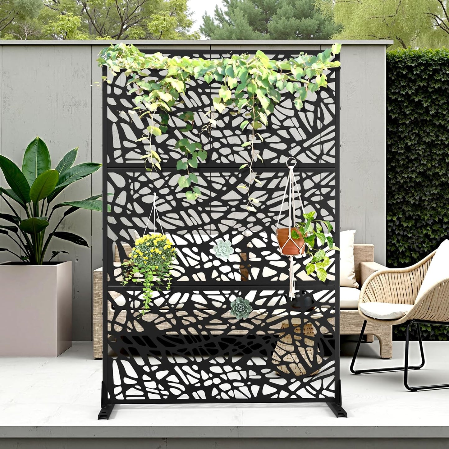 Metal Privacy Screen Outdoor Privacy Screen, Freestanding Fence Panel for Outside, 72''H×44''W, Decorative Screen Panel for Backyard/Patio/Deck