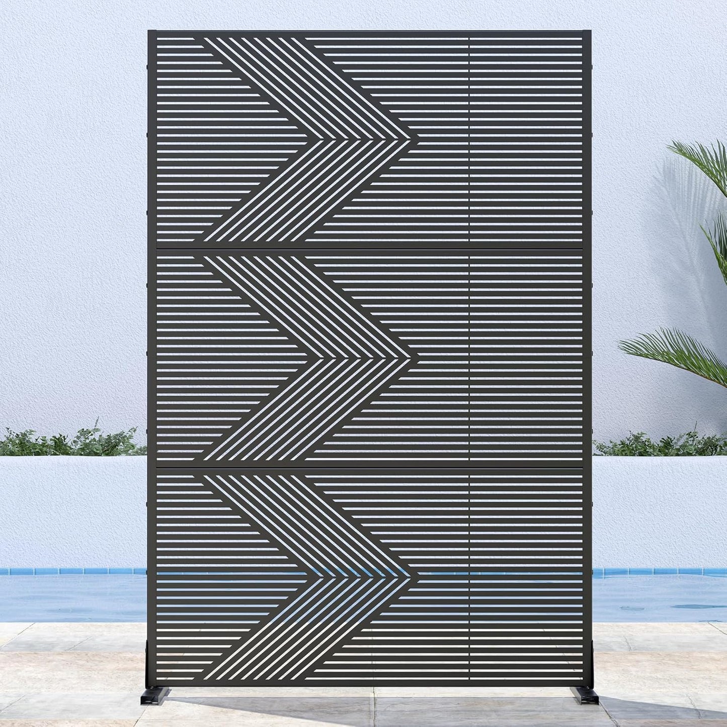 Casaphoria 72" H x 47" W Metal Outdoor Privacy Screen, Freestanding Decorative Divider for Patio, Deck, Balcony, and Garden with Stable Base, Brown Leaves