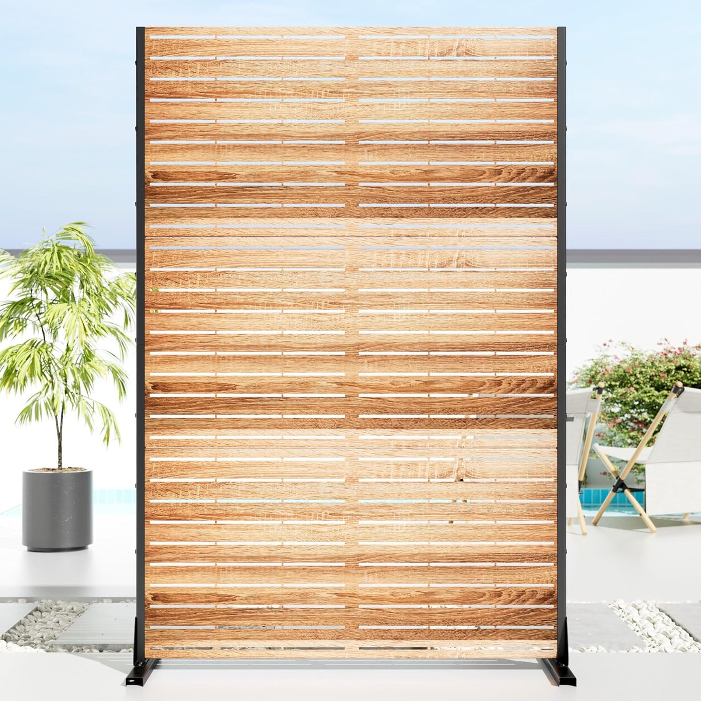 Casaphoria 72" H x 47" W Metal Outdoor Privacy Screen, Freestanding Decorative Divider for Patio, Deck, Balcony, and Garden with Stable Base, Brown Leaves