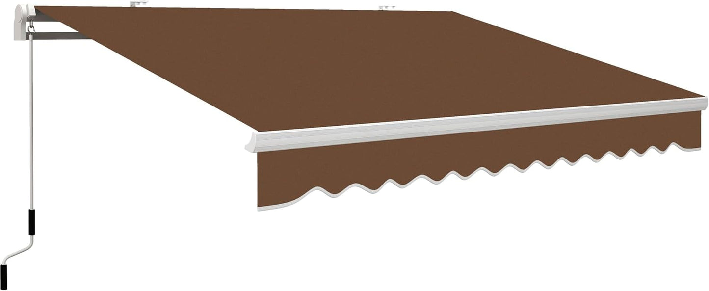 Outsunny 13' x 8' Retractable Awning, Patio Awnings, Sunshade Shelter w/Manual Crank Handle, UV & Water-Resistant Fabric and Aluminum Frame for Deck, Balcony, Yard, Coffee Brown