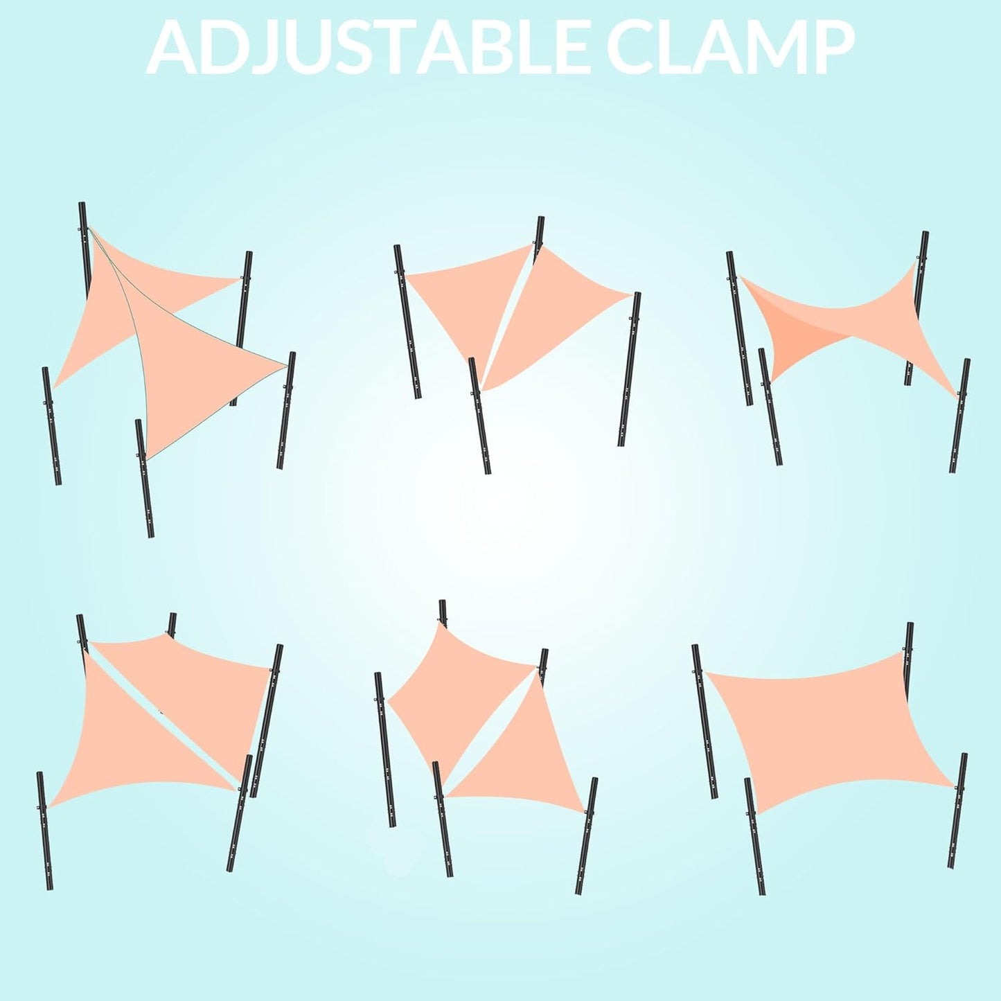 2 Pack 10Ft Shade Sail Poles Outdoor Sun Shade Cloth Pole Kit with D-clamp Heavy Duty Metal Post for Sun Shade Sail String Light Garden Yard Backyard Ground Grassland