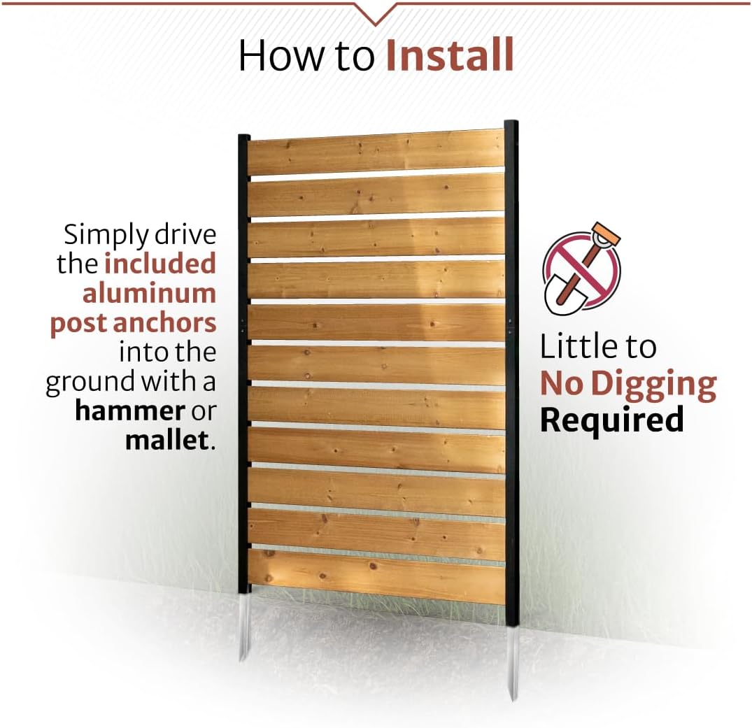 5ft H x 3.2ft W (1 Panel) No Dig Enclo Concord Cedar Wood Privacy Screen, Great to Hide Trash Cans, Decorative Patio Privacy Screen, Outdoor Privacy Fence Panel, Air Conditioner Fence, EC18022