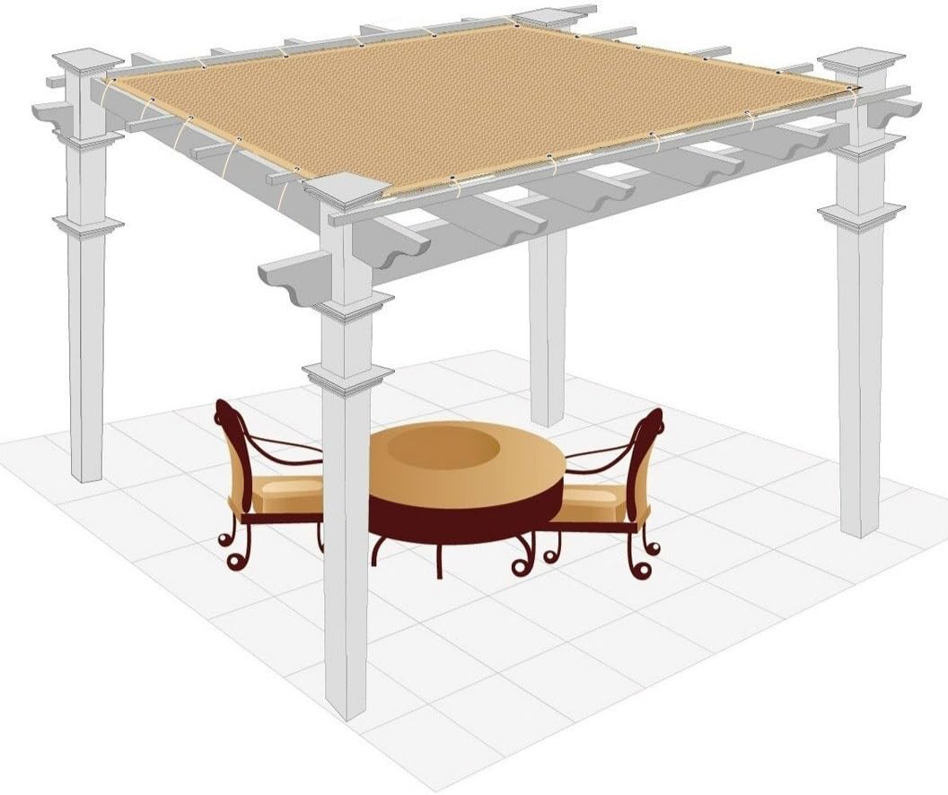 Shatex 90% Shade Fabric 10x 12ft Sun Shade Cloth with Grommets for Pergola Cover Canopy Wheat, 12 Bungee Balls