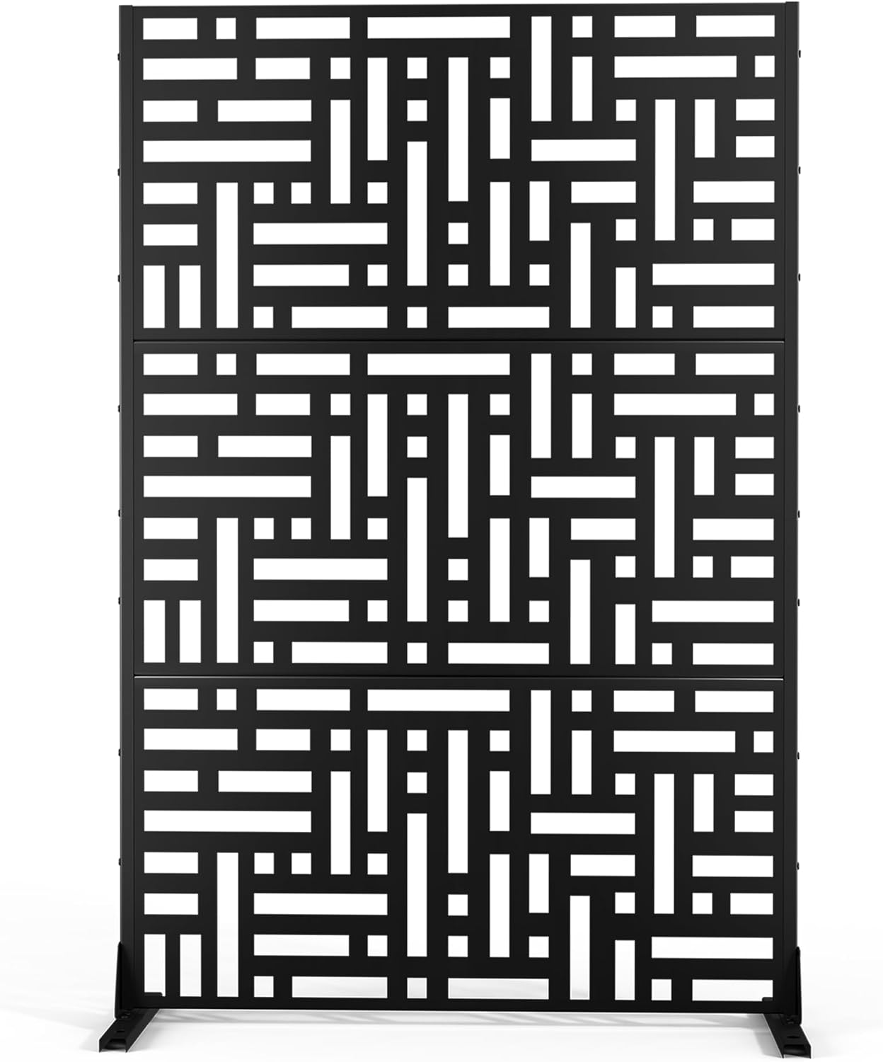 Metal Privacy Screen Outdoor Freestanding Privacy Wall Panels and Decorative Patio Dividers, Crafted from Steel with Sun-Proof Design, Ideal for Patio, Deck, Garden,72"H×47"L（Black&Louvered）