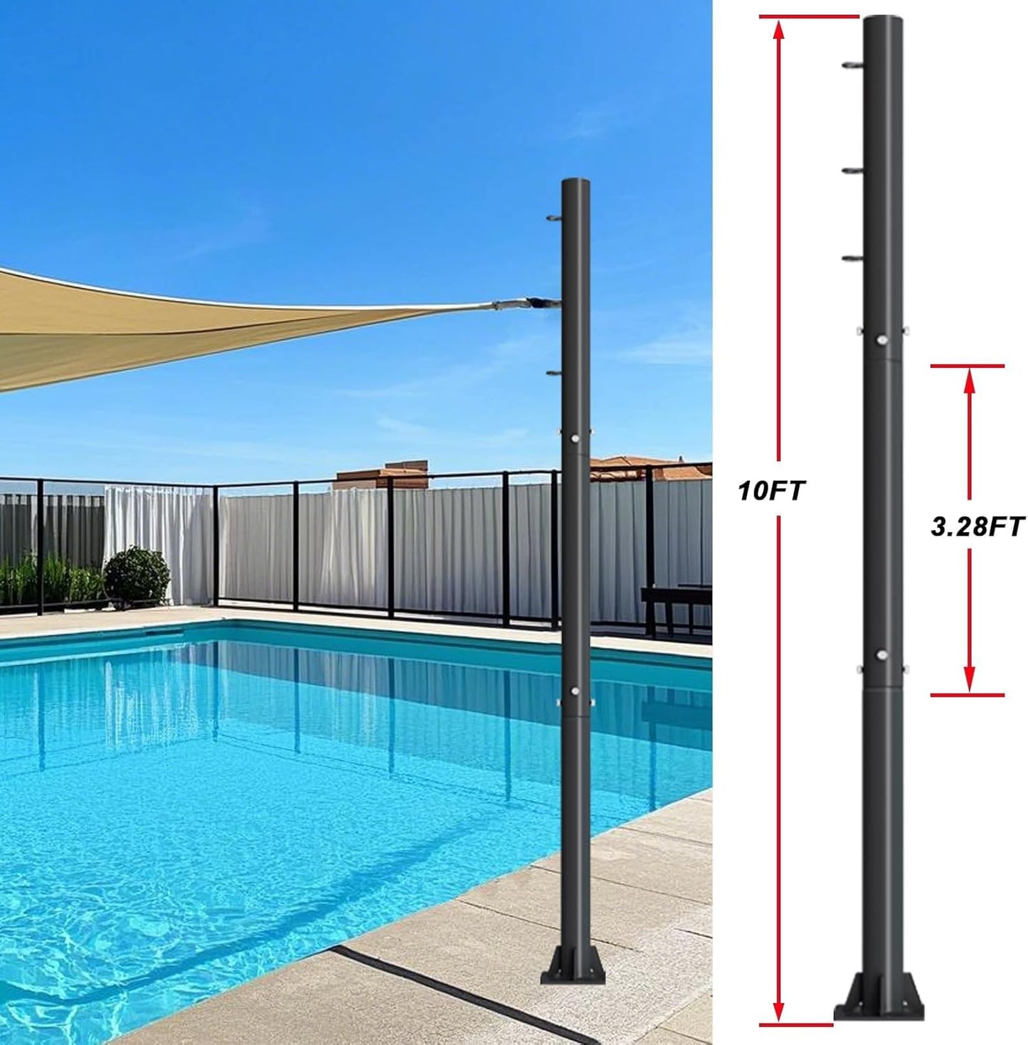 10ft Sun Shade Sail Poles - 2 Pcs Outdoor Sunshade Sail Post with Carabiner Snap Steel Metal Heavy Duty Pole Kit for Support Light String,Sunshade Sail,Canopy - Thickness 1.5mm