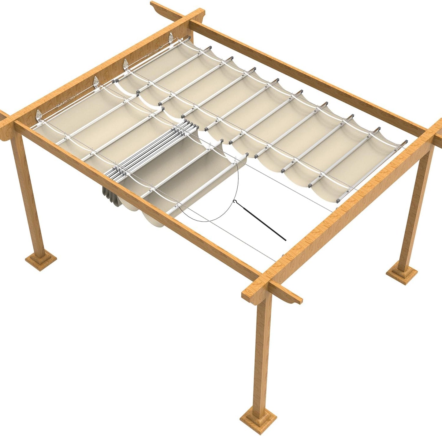 Windscreen4less 7' x 16' Waterproof Retractable Sun Shade Canopy Cover Sliding Wave Shade Sail for Pergola Patio Deck Yard Gazebo Outdoor (Beige)