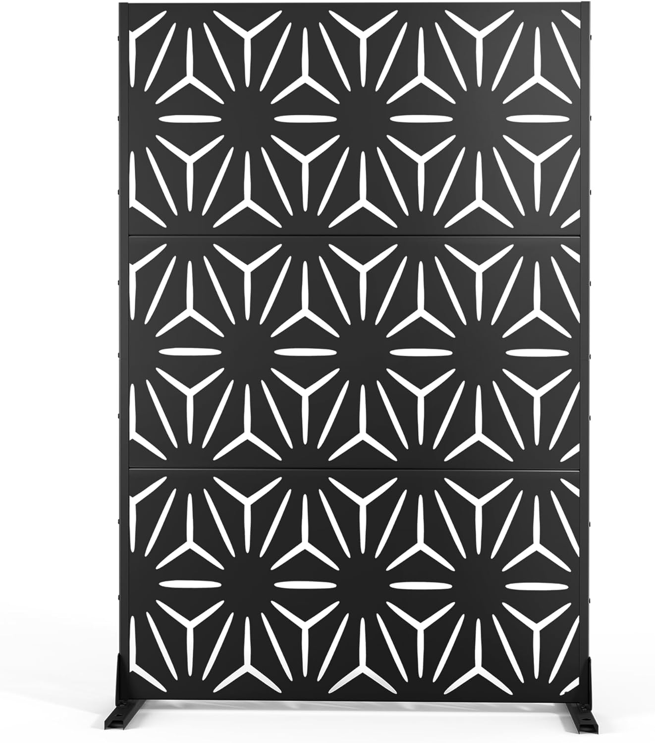 Metal Privacy Screen Outdoor Freestanding Privacy Wall Panels and Decorative Patio Dividers, Crafted from Steel with Sun-Proof Design, Ideal for Patio, Deck, Garden,72"H×47"L（Black&Louvered）