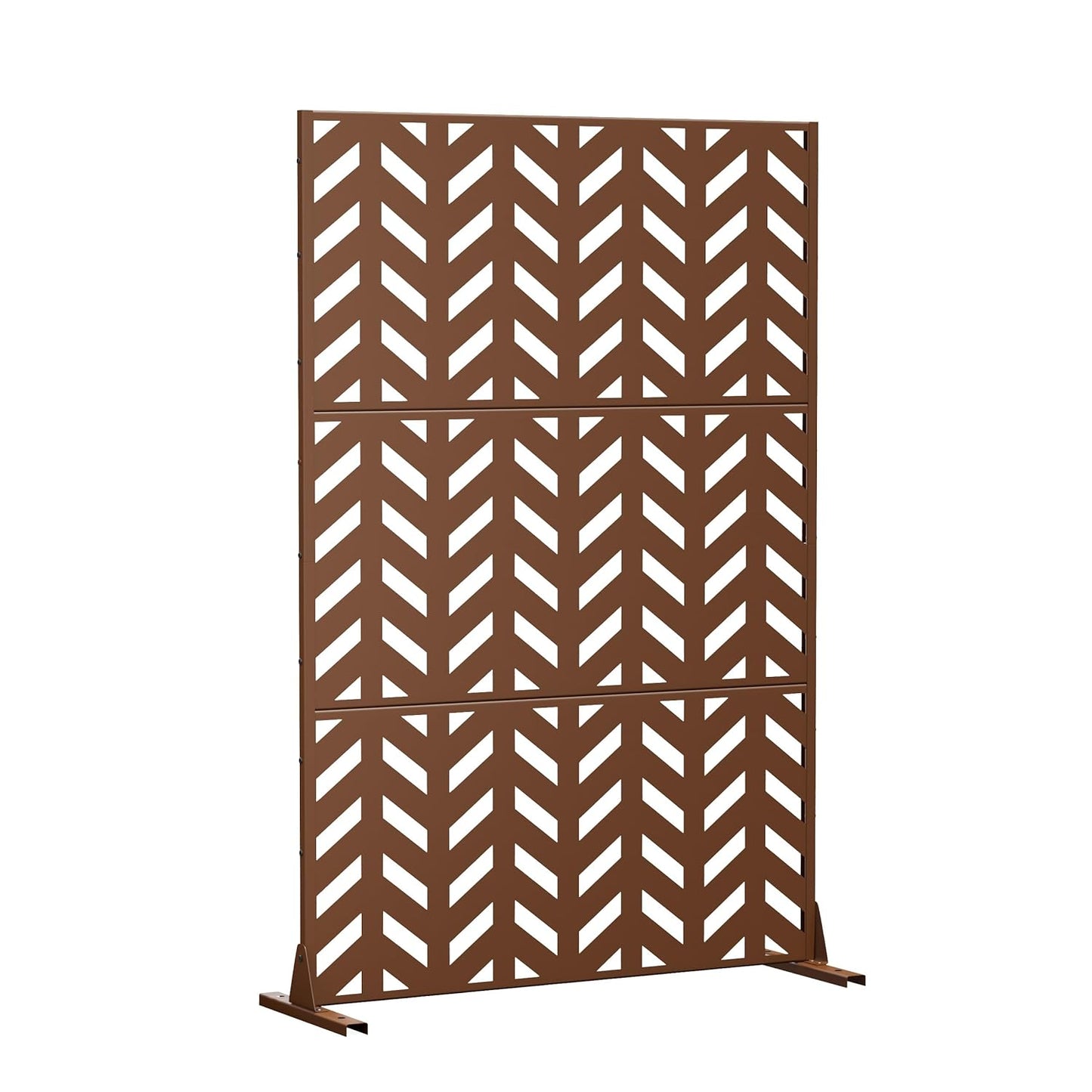 Casaphoria 72" H x 47" W Metal Outdoor Privacy Screen, Freestanding Decorative Divider for Patio, Deck, Balcony, and Garden with Stable Base, Brown Leaves