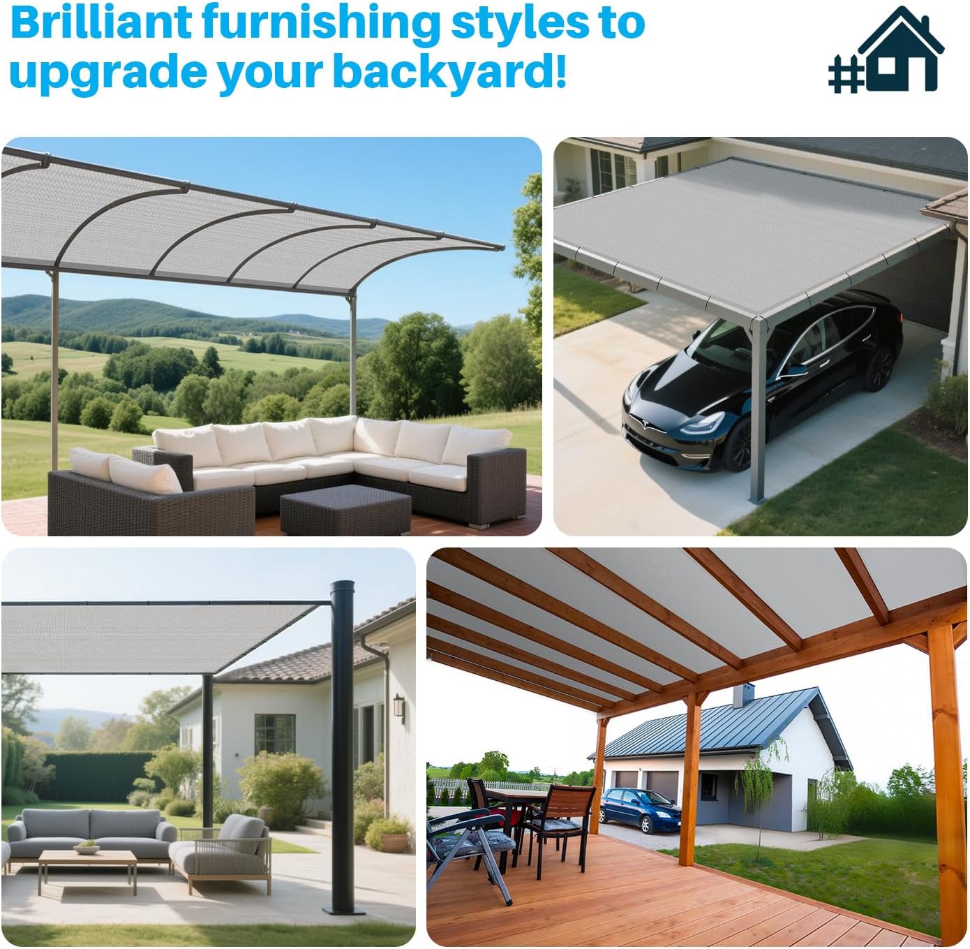 Patio Paradise 15' x 25' Sun Shade Cloth with Grommets Rectangle Shade Sail Canopy Pergola Cover with Straight Edge, UV Block Fabric for Backyard Deck Outdoor Activities, Light Grey