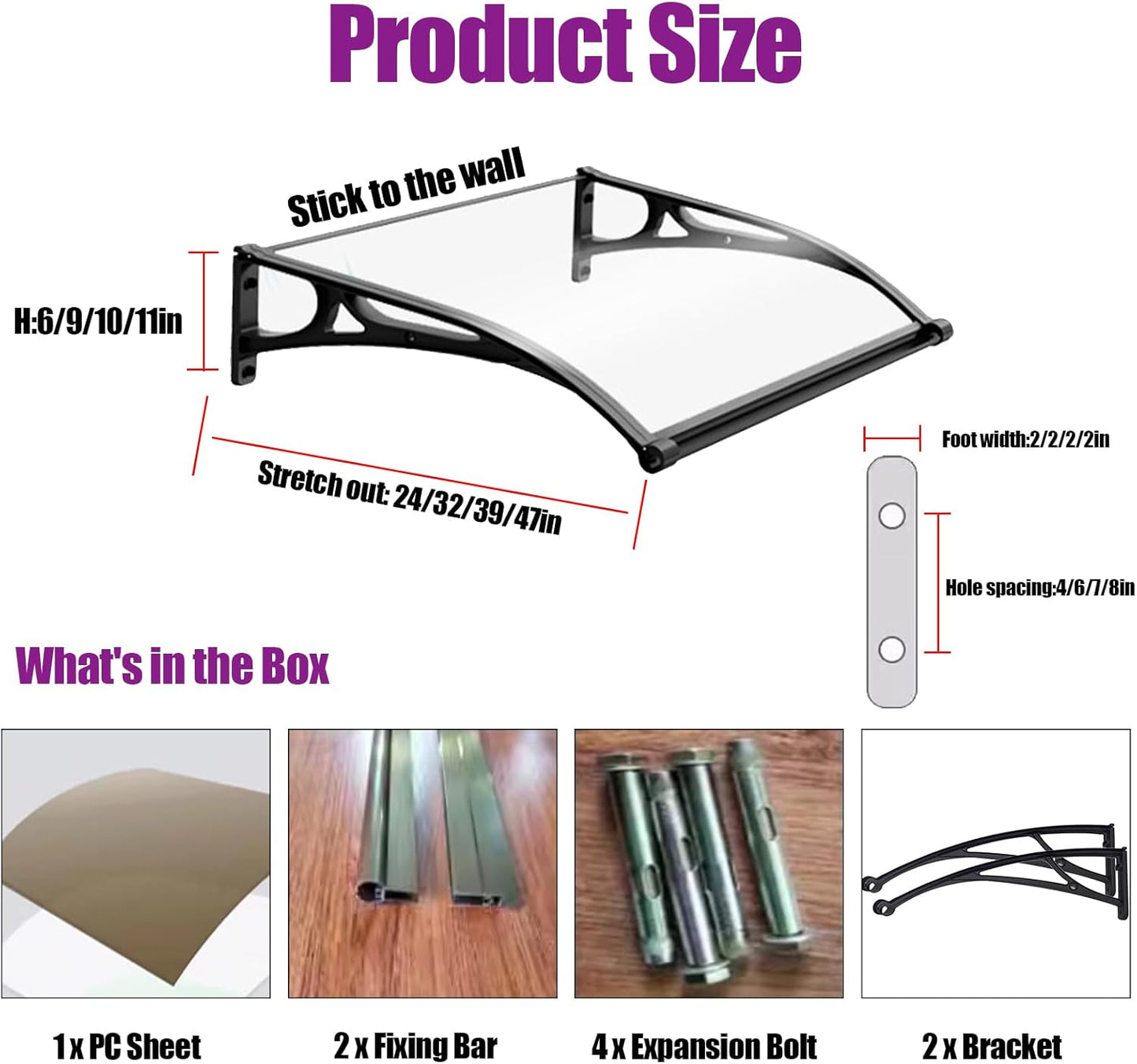 Awnings for Windows Outside, Aluminum Bracket awnings, Black Bracket awnings, Suitable for terraces, Bedroom Windows, rain and Snow Protection, Sunshade, Easy to Install-Smoke gray-80x140cm/32x55in