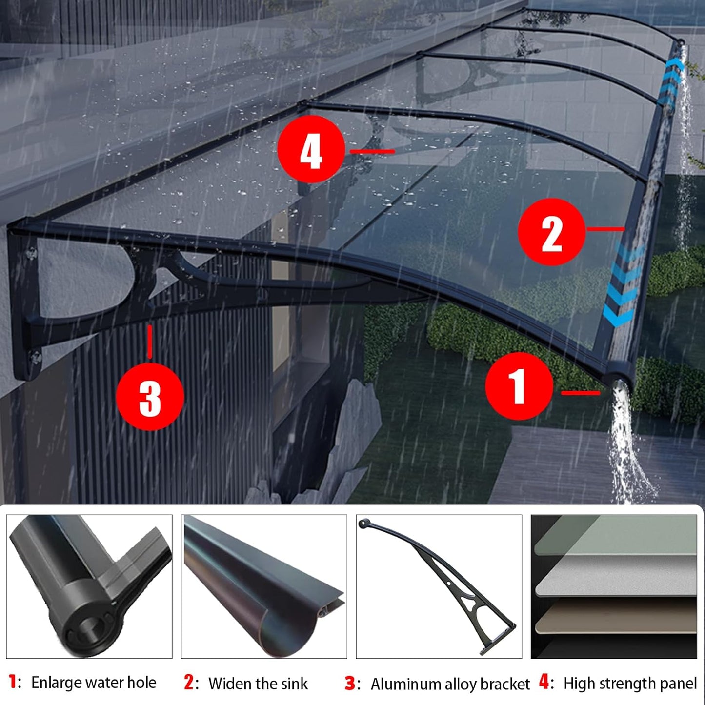 Awnings for Windows Outside, Aluminum Bracket awnings, Black Bracket awnings, Suitable for terraces, Bedroom Windows, rain and Snow Protection, Sunshade, Easy to Install-Smoke gray-80x140cm/32x55in