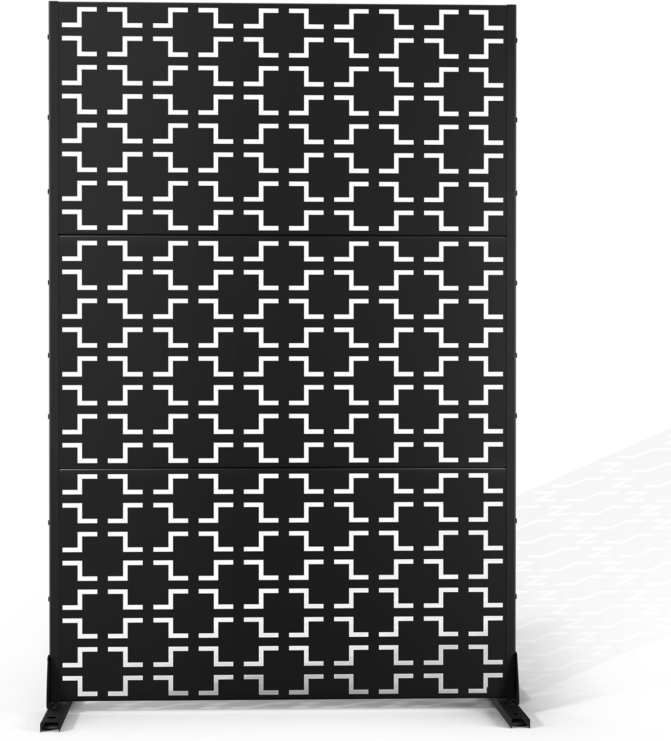 Metal Privacy Screen Outdoor 72" H×47" W,Freestanding Decorative Privacy Screen for Balcony Yard&Garden,Privacy Fence-Black&Louvered