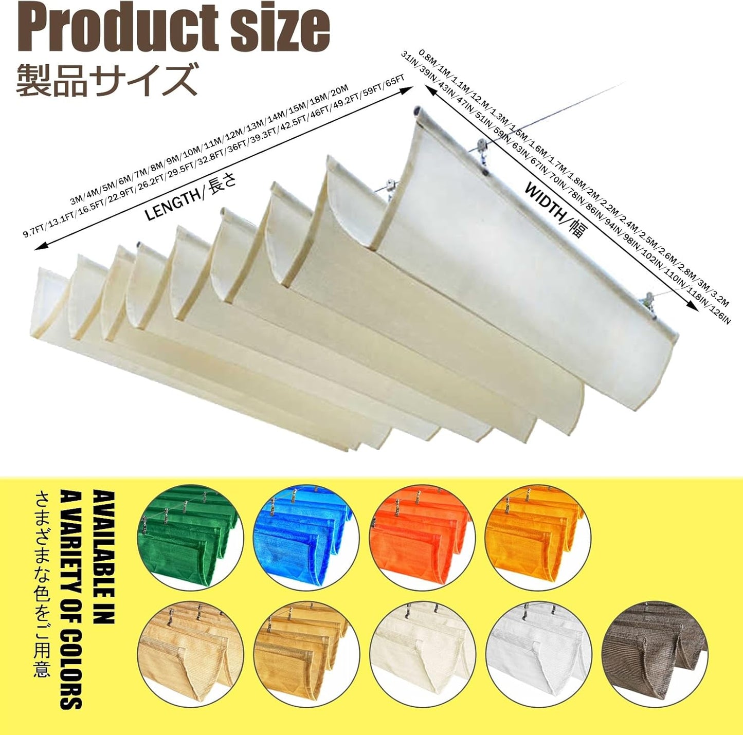 U-Shaped Wave Net Retractable Wave Shade Sails Retractable Pergola Canopy Outdoor U-Shaped Wave Net Pergola Shade Cover Retractable U-Shaped Wave Sunshade Balcony Deck Wave Awning(W:1.7m/5.57