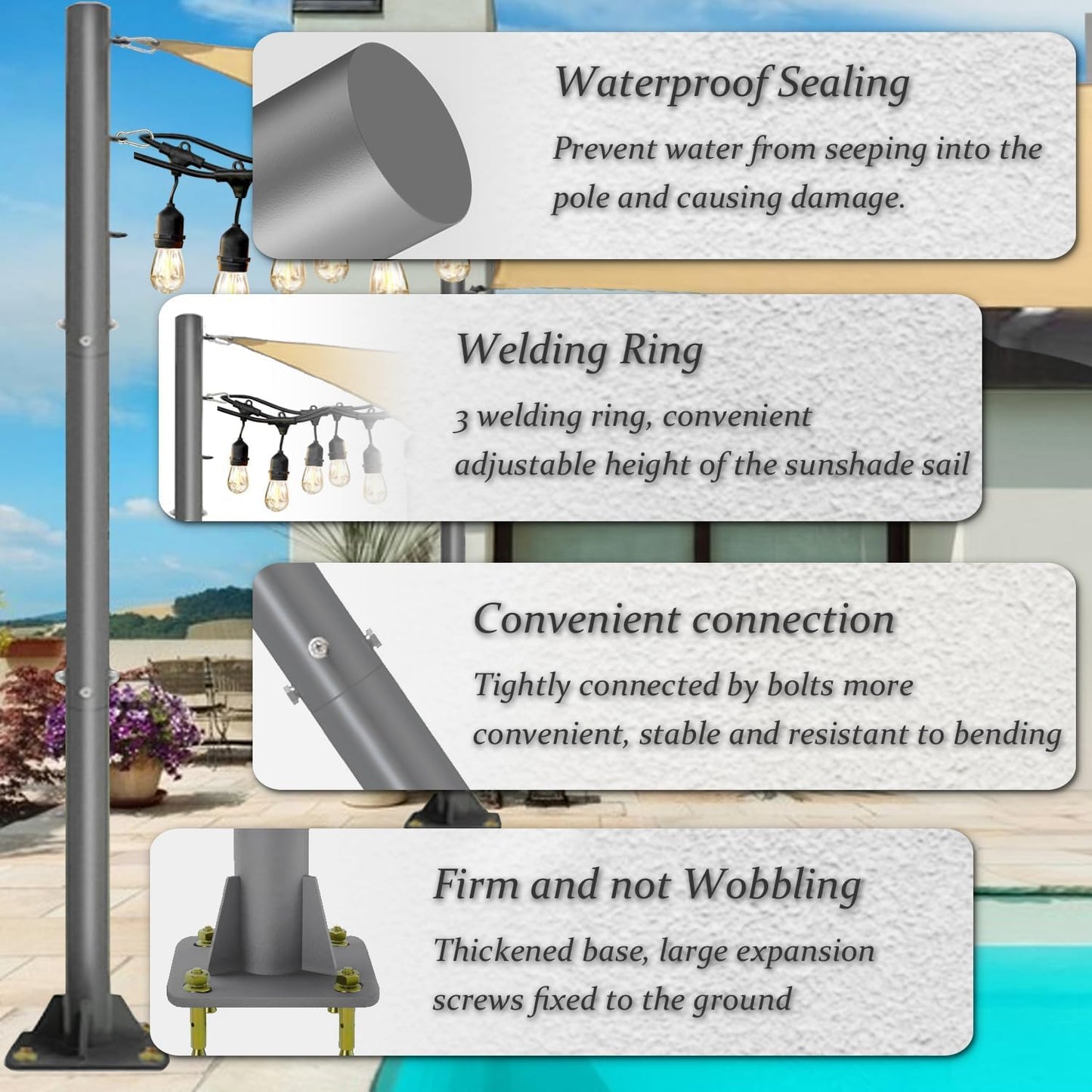 2 Pack Sun Shade Sail Poles - 10ft Outdoor Sunshade Sail Post Support Awning Canopy Heavy Duty Metal Pole Kit for Patio Garden Yard Backyard Grassland