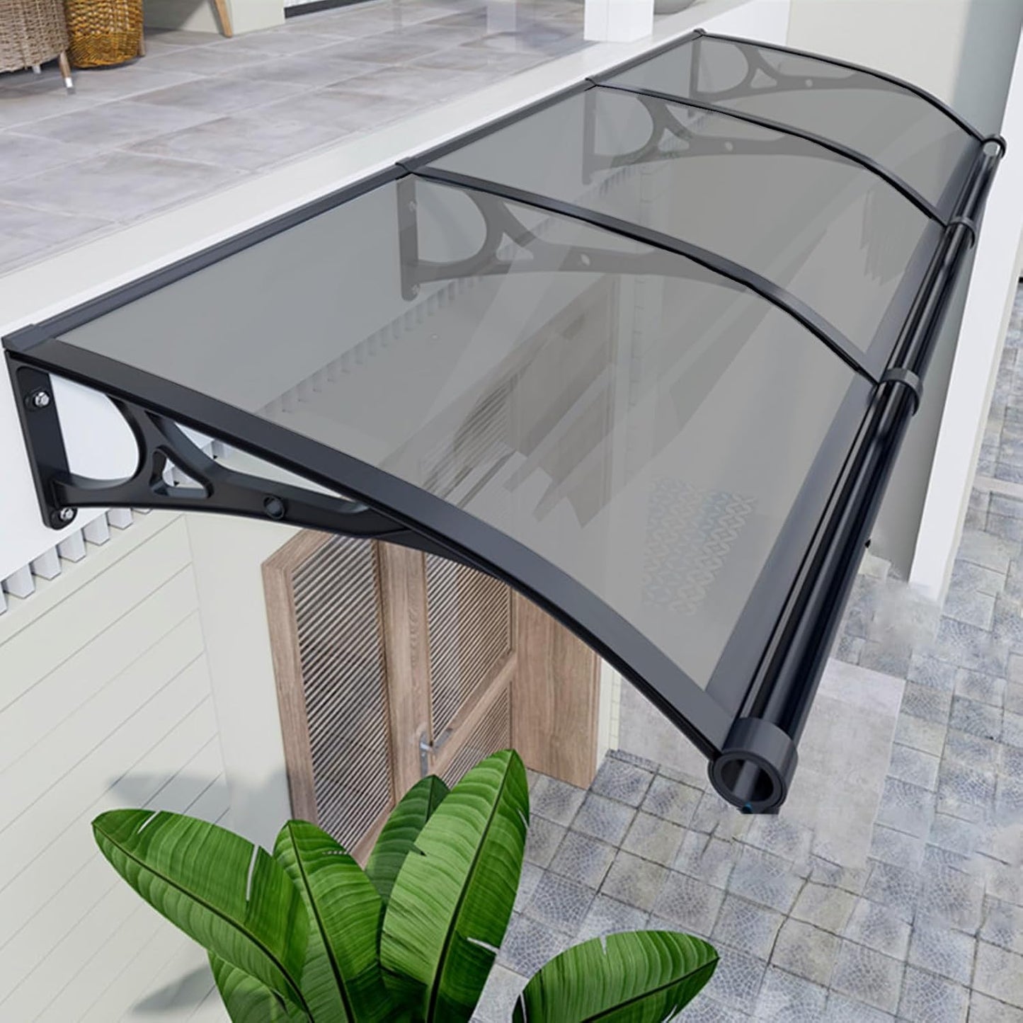 Awnings for Windows Outside, Aluminum Bracket awnings, Black Bracket awnings, Suitable for terraces, Bedroom Windows, rain and Snow Protection, Sunshade, Easy to Install-Smoke gray-80x140cm/32x55in