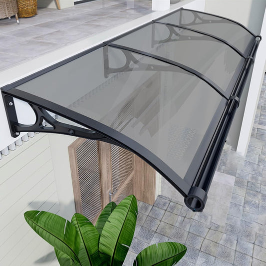 Awnings for Windows Outside, Aluminum Bracket awnings, Black Bracket awnings, Suitable for terraces, Bedroom Windows, rain and Snow Protection, Sunshade, Easy to Install-Smoke gray-80x140cm/32x55in