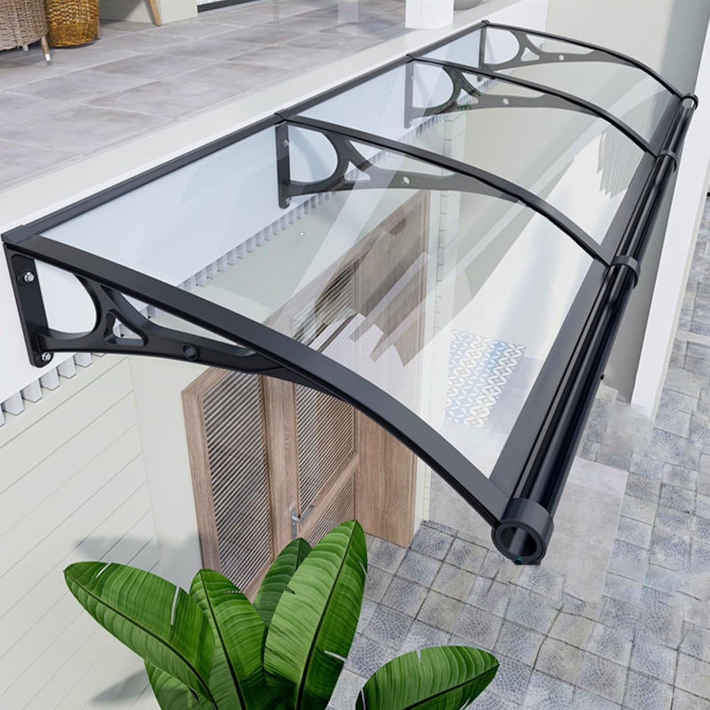 Awnings for Windows Outside, Aluminum Bracket awnings, Black Bracket awnings, Suitable for terraces, Bedroom Windows, rain and Snow Protection, Sunshade, Easy to Install-Smoke gray-80x140cm/32x55in
