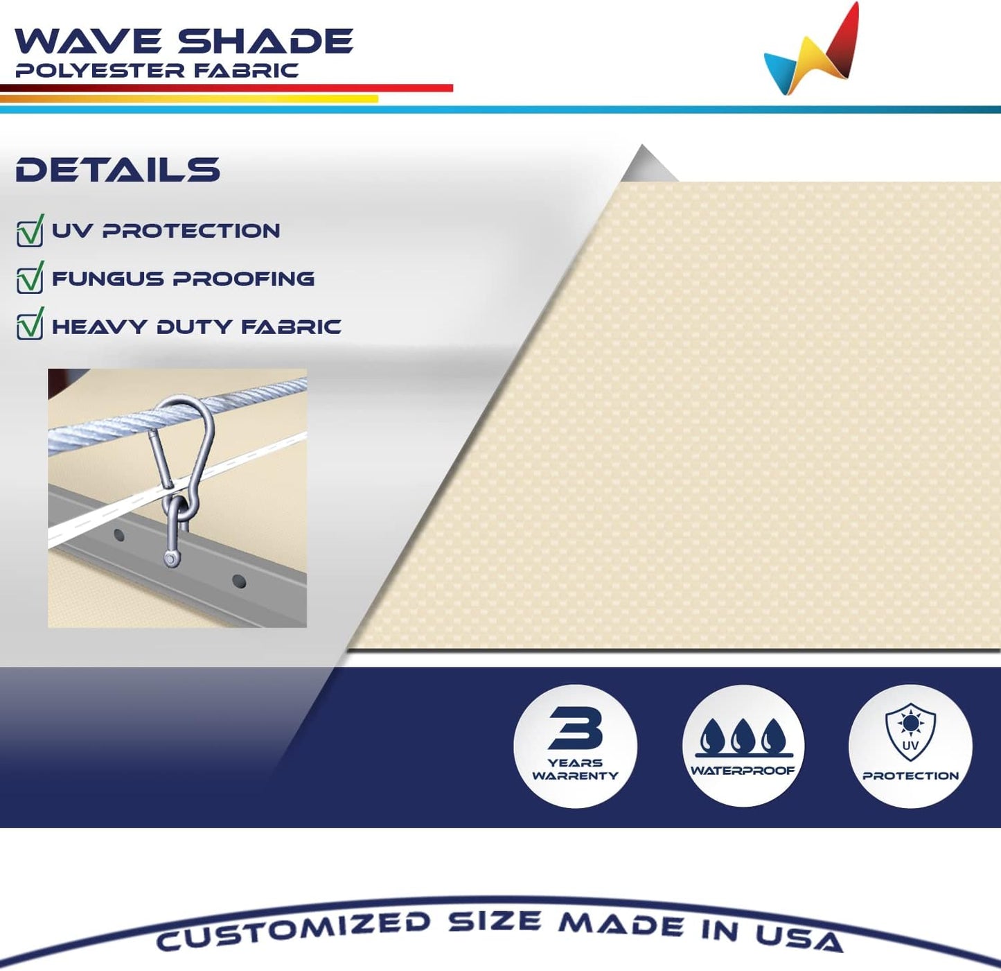 Windscreen4less 7' x 16' Waterproof Retractable Sun Shade Canopy Cover Sliding Wave Shade Sail for Pergola Patio Deck Yard Gazebo Outdoor (Beige)