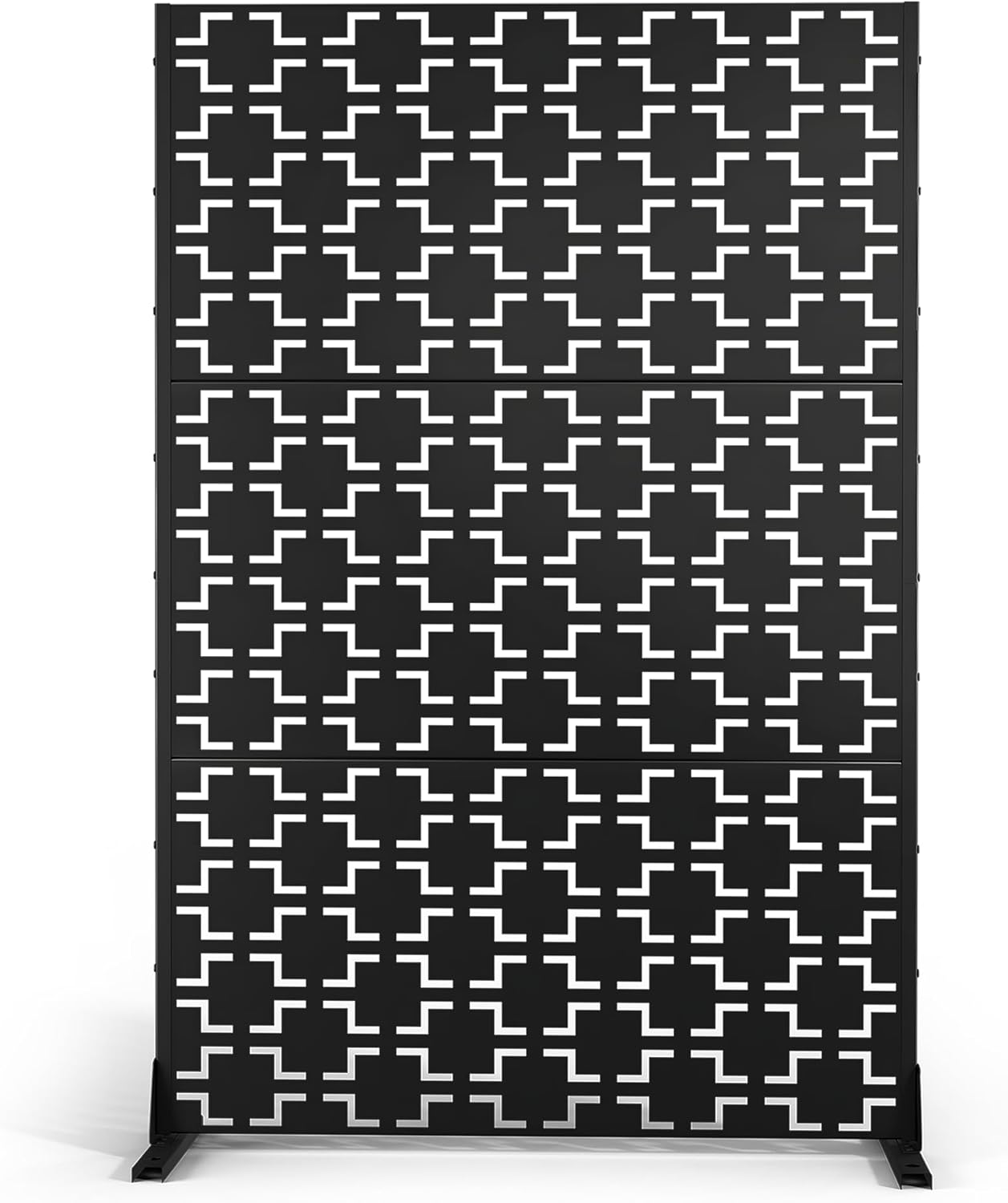 Metal Privacy Screen Outdoor Freestanding Privacy Wall Panels and Decorative Patio Dividers, Crafted from Steel with Sun-Proof Design, Ideal for Patio, Deck, Garden,72"H×47"L（Black&Louvered）