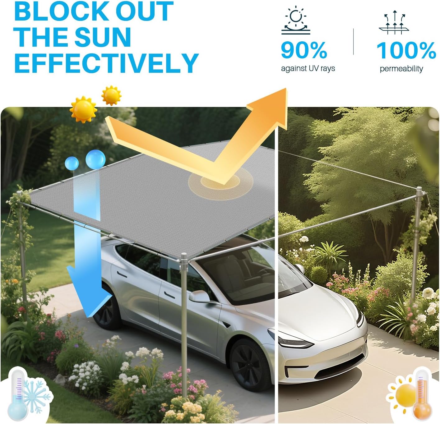 Patio Paradise 15' x 25' Sun Shade Cloth with Grommets Rectangle Shade Sail Canopy Pergola Cover with Straight Edge, UV Block Fabric for Backyard Deck Outdoor Activities, Light Grey