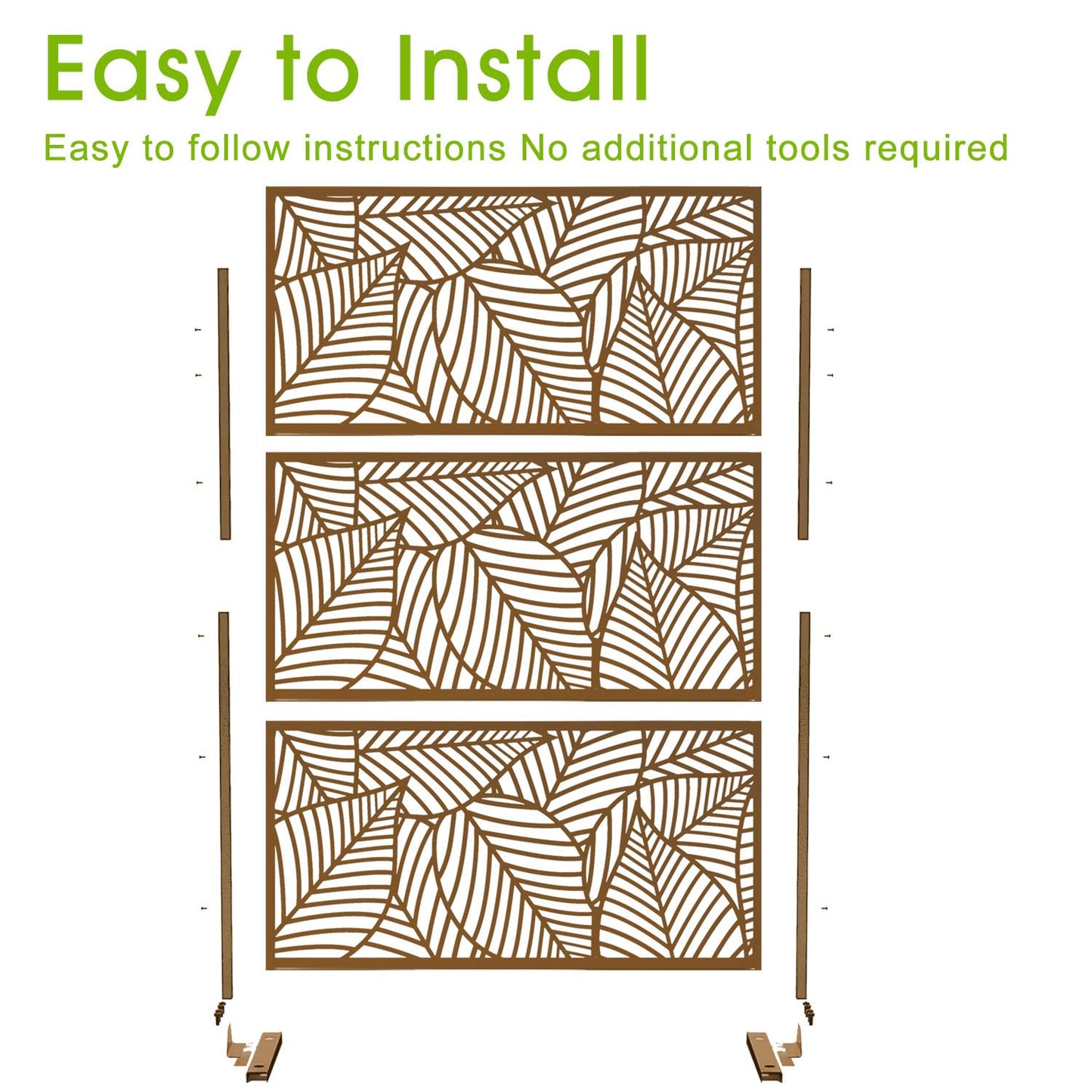 Casaphoria 72" H x 47" W Metal Outdoor Privacy Screen, Freestanding Decorative Divider for Patio, Deck, Balcony, and Garden with Stable Base, Brown Leaves