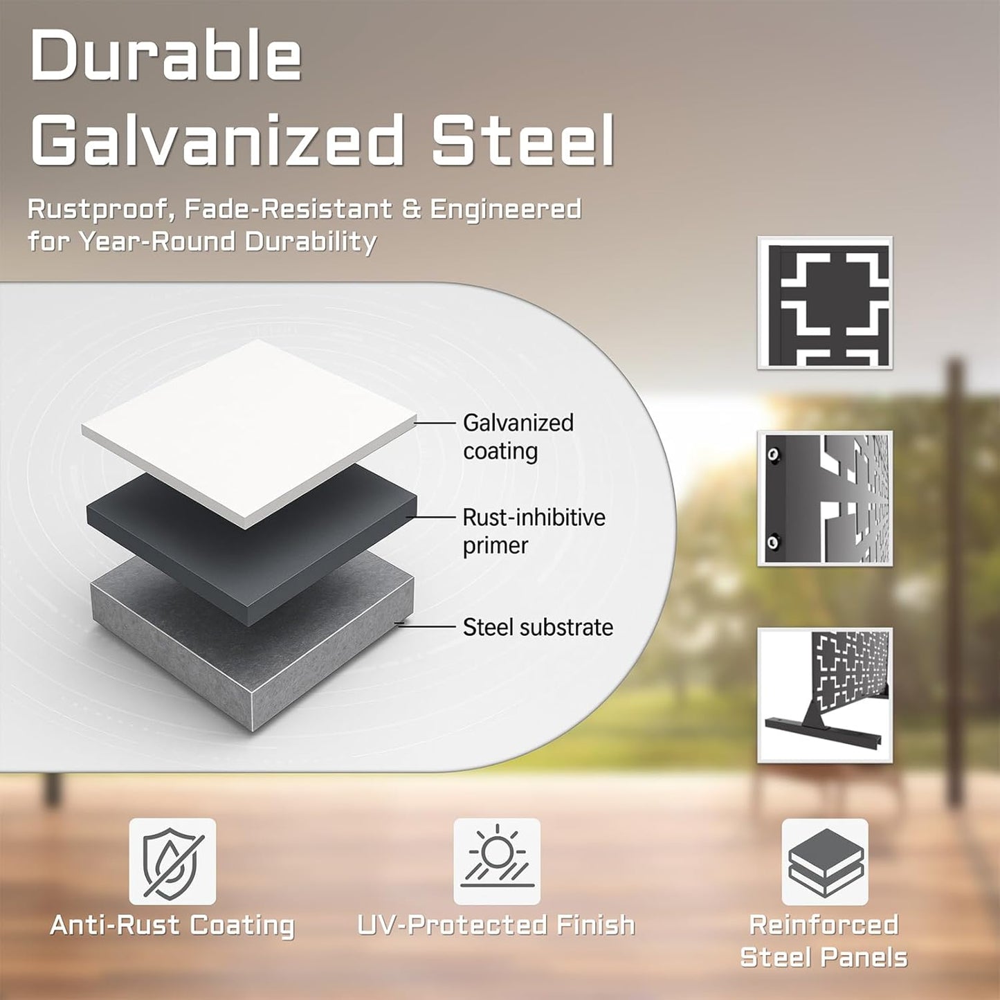 72" Metal Privacy Screen Freestanding Outdoor Room Divider Decorative Laser Cut Fence Panel, Weatherproof Patio Privacy Fence for Garden, Balcony, Backyard Landscape