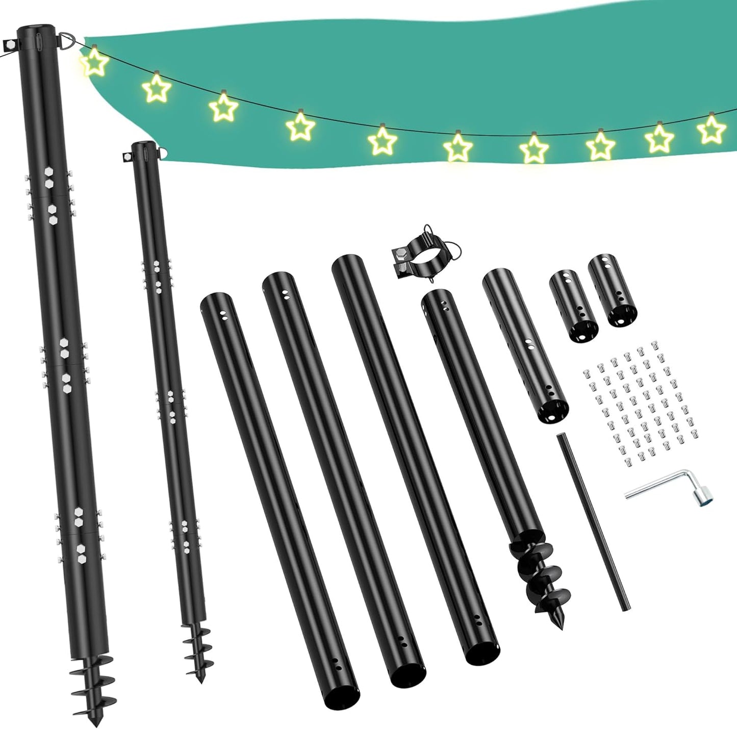 2 Pack 10Ft Shade Sail Poles Outdoor Sun Shade Cloth Pole Kit with D-clamp Heavy Duty Metal Post for Sun Shade Sail String Light Garden Yard Backyard Ground Grassland