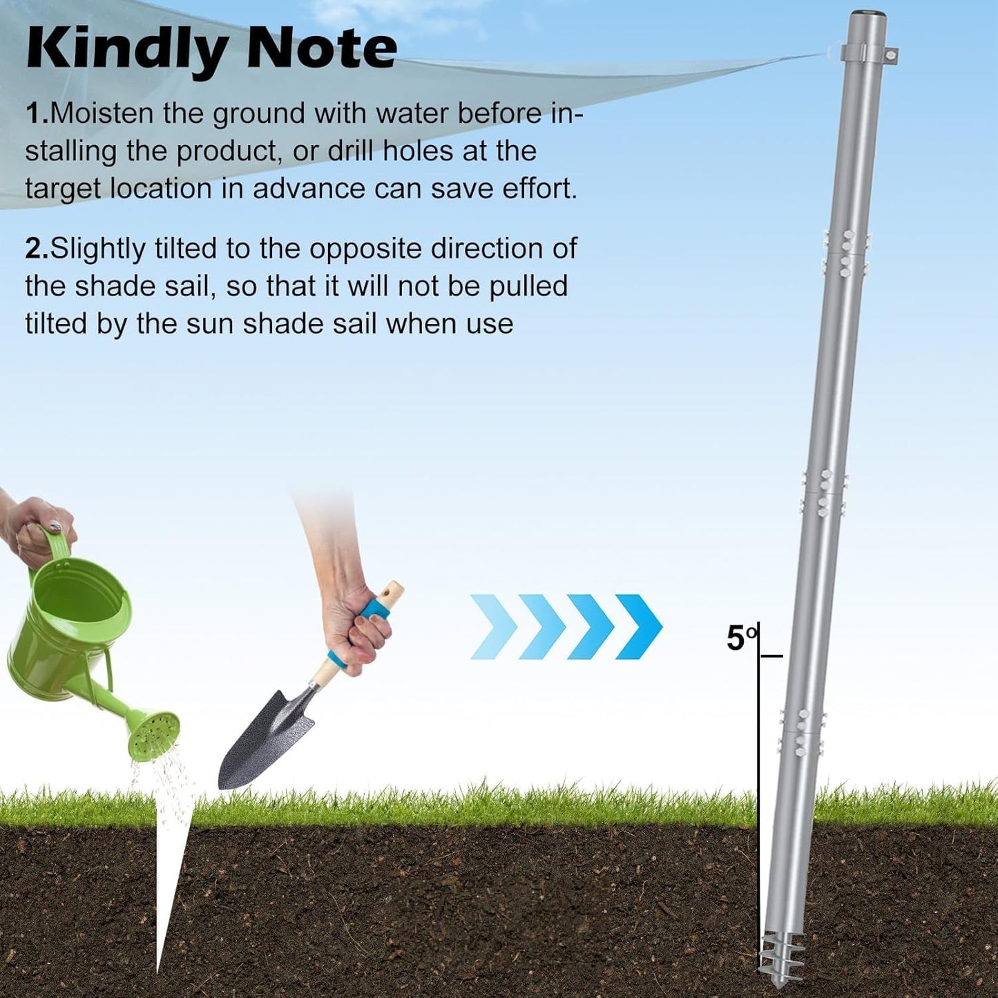 Shade Sail Poles 12 FT, Heavy Duty Sun Sail Poles for Sun Shades Outdoor, with Adjustable D-Clamps, 2.36" Diameter Screw-in Shade Sail Pole Kit for Outdoor, Garden, Backyard, 2 Packs