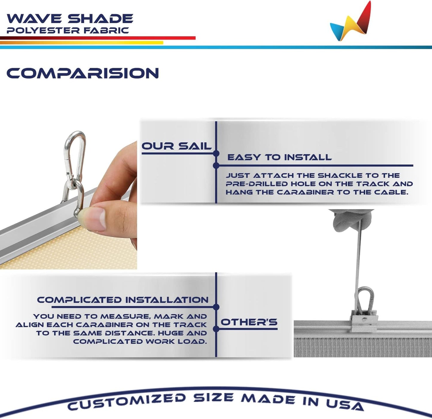 Windscreen4less 7' x 16' Waterproof Retractable Sun Shade Canopy Cover Sliding Wave Shade Sail for Pergola Patio Deck Yard Gazebo Outdoor (Beige)