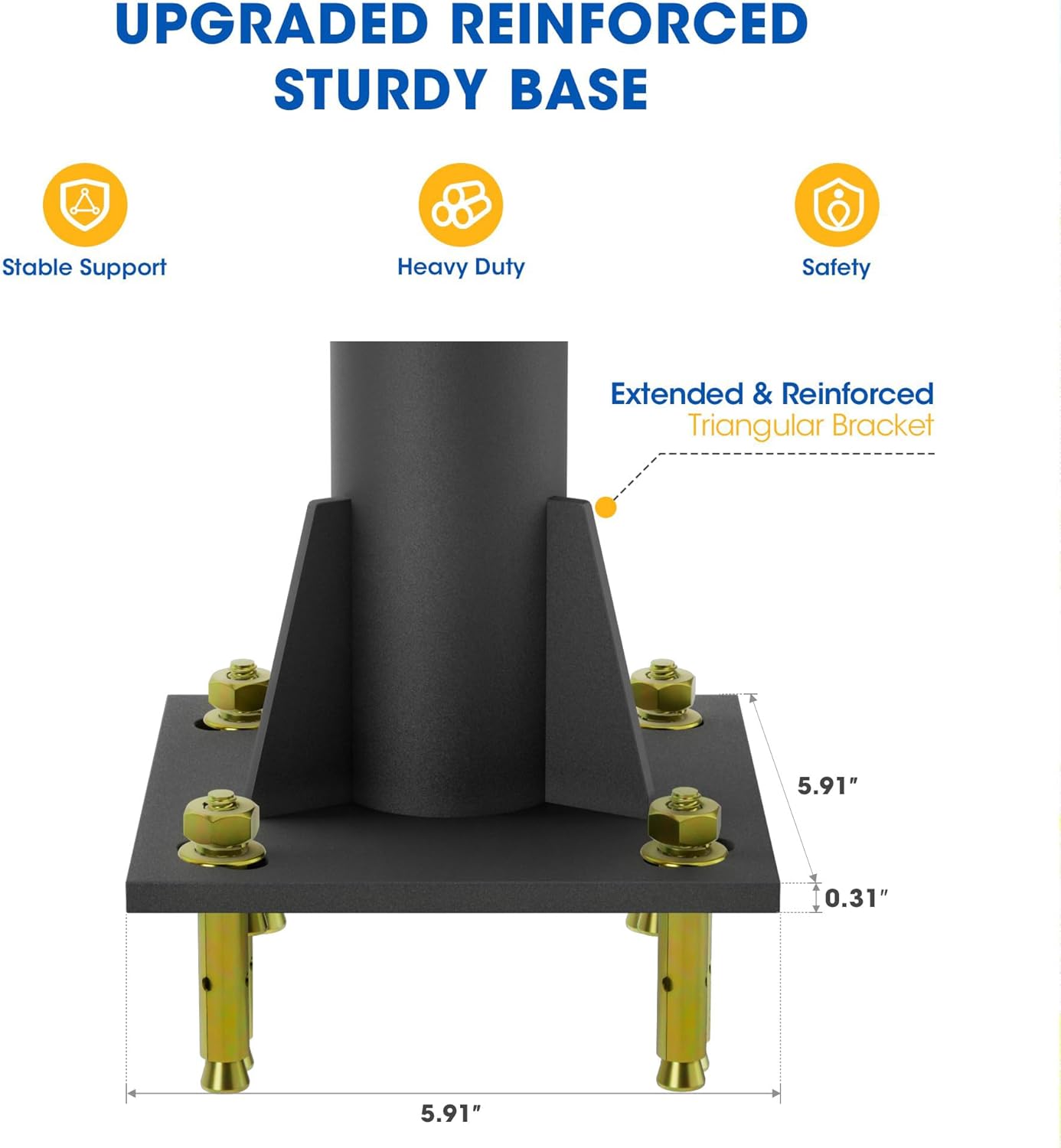 2 Pack Shade Sail Poles, 10 FT Outdoor Sun Shade Poles for Deck, 2.4" Diameter Steel Heavy Duty Shade Pole Kit for Outdoor Shade in Ground and Backyards, Patio, Deck, Black Three Ring Sun Shade Pole