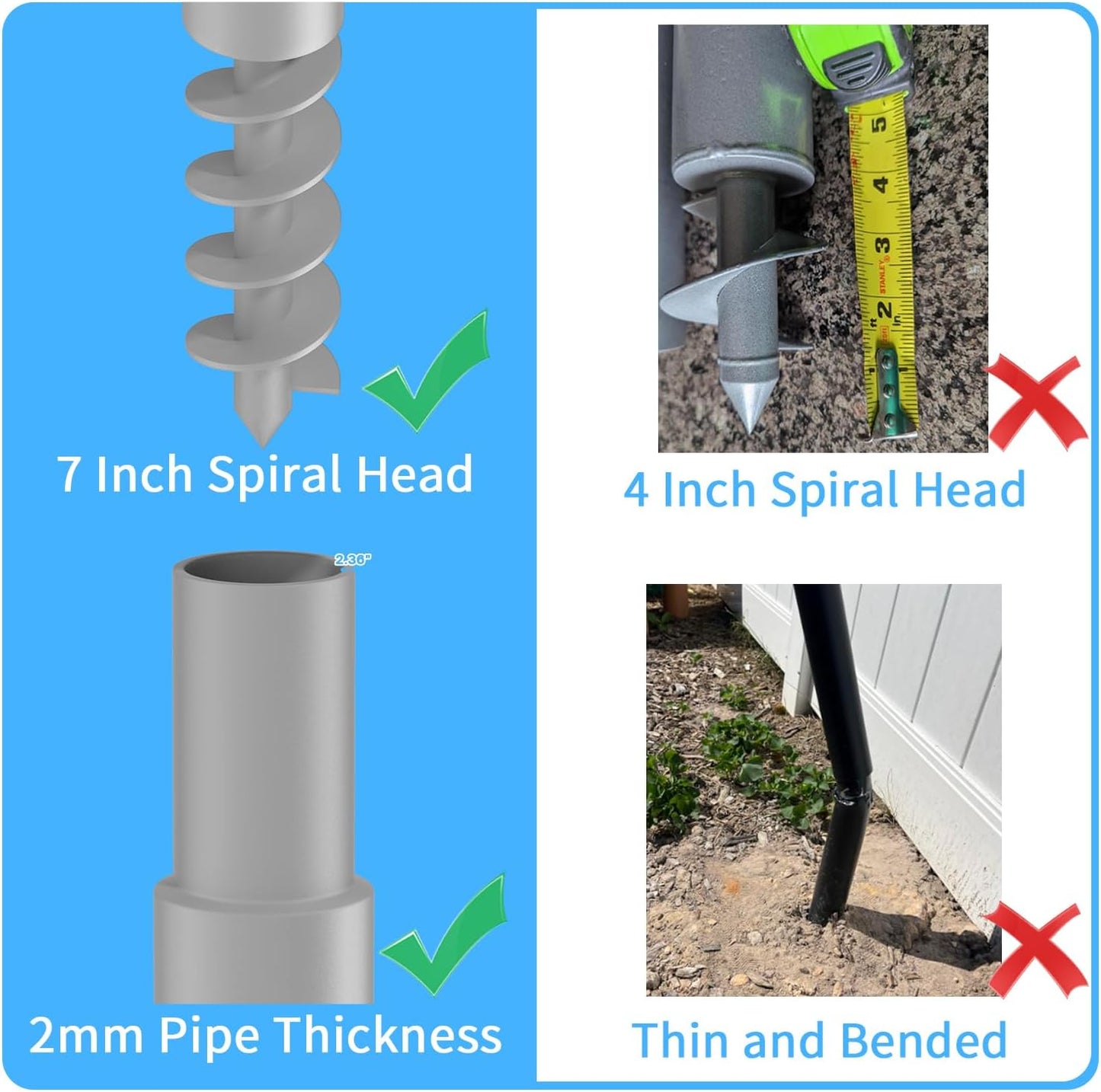Shade Sail Poles, 12Ft Sun Shade Sail Poles with Spiral Drill Bit, Heavy Duty Shade Sail Post with D-Clamp for Garden Yard Backyard, 2 Pack