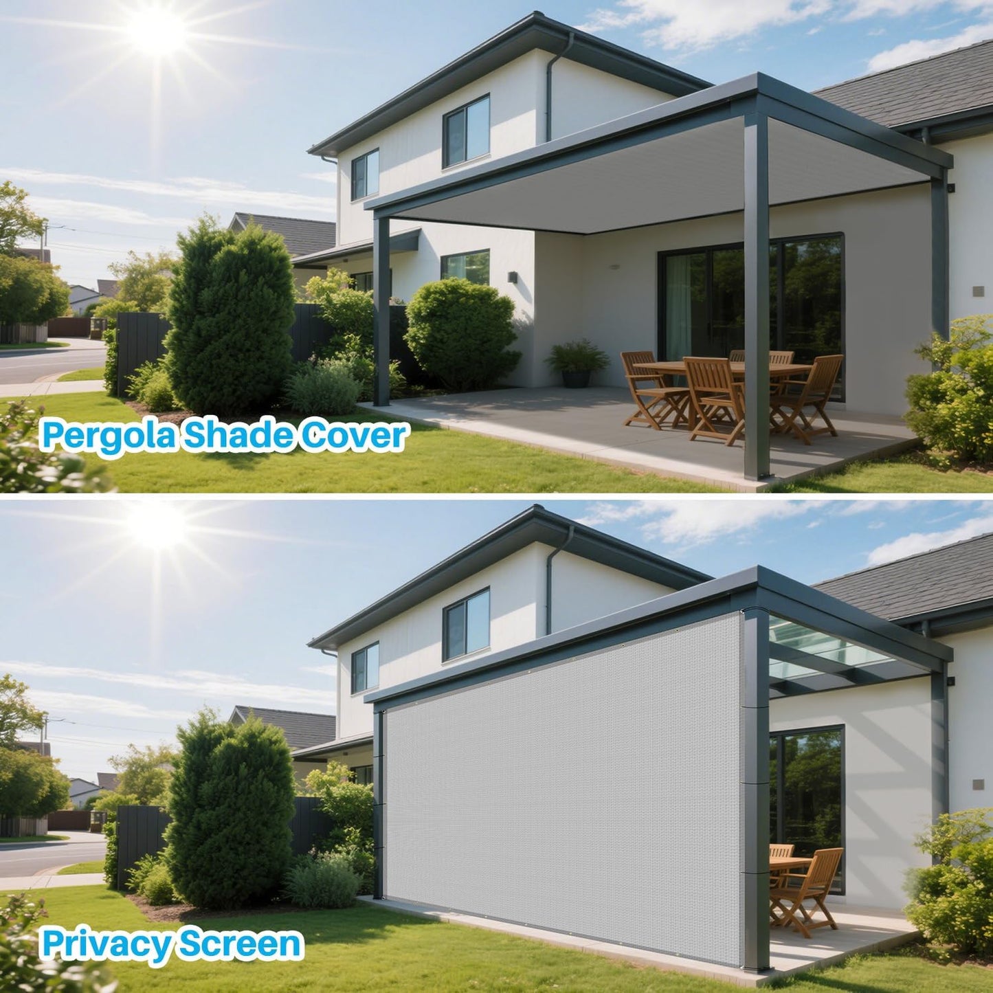 Patio Paradise 15' x 25' Sun Shade Cloth with Grommets Rectangle Shade Sail Canopy Pergola Cover with Straight Edge, UV Block Fabric for Backyard Deck Outdoor Activities, Light Grey