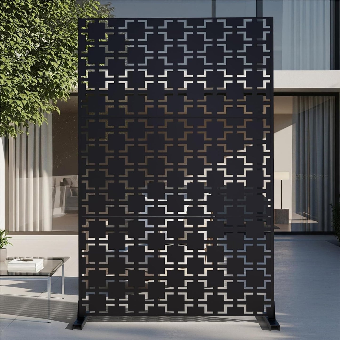 72" Metal Privacy Screen Freestanding Outdoor Room Divider Decorative Laser Cut Fence Panel, Weatherproof Patio Privacy Fence for Garden, Balcony, Backyard Landscape