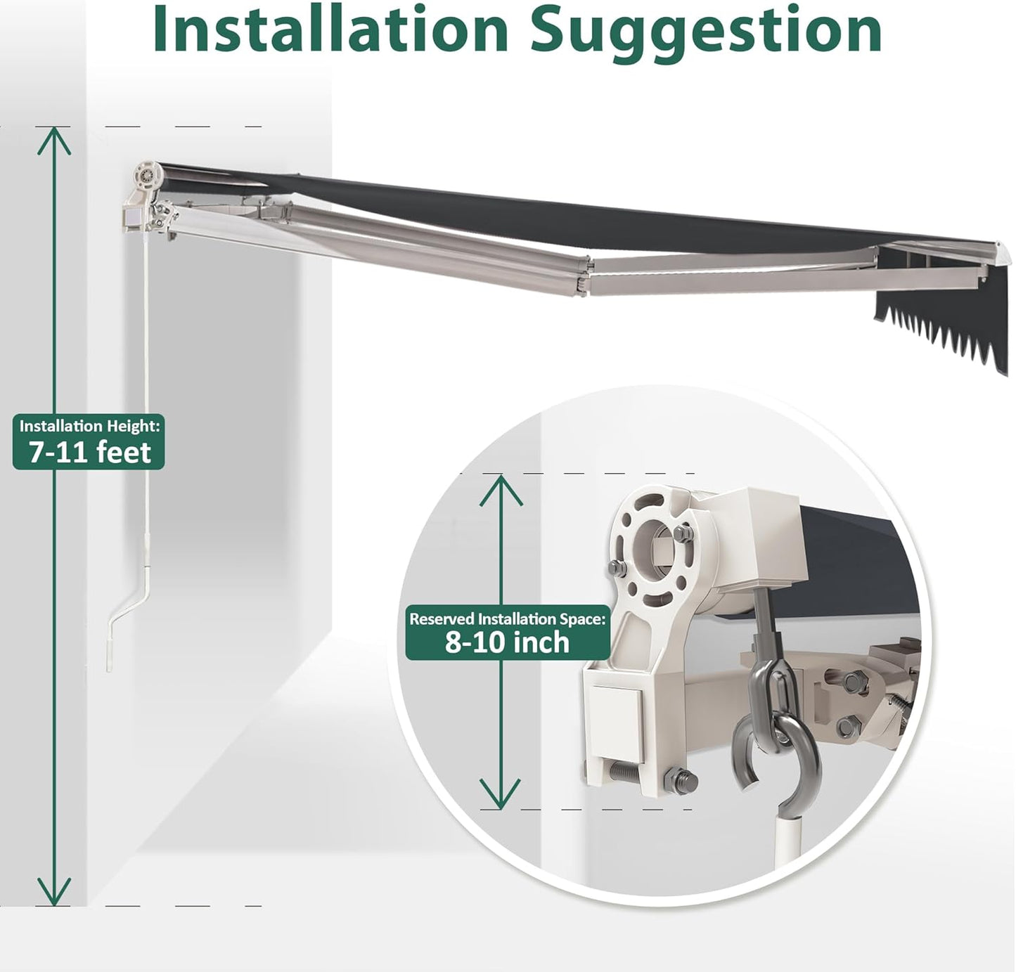 MCombo 13.2x7.8 Feet Manual Retractable Patio Door Window Awning Sunshade Shelter Outdoor Canopy,1308 (Grey, 13.2'(L) x 7.8'(W))