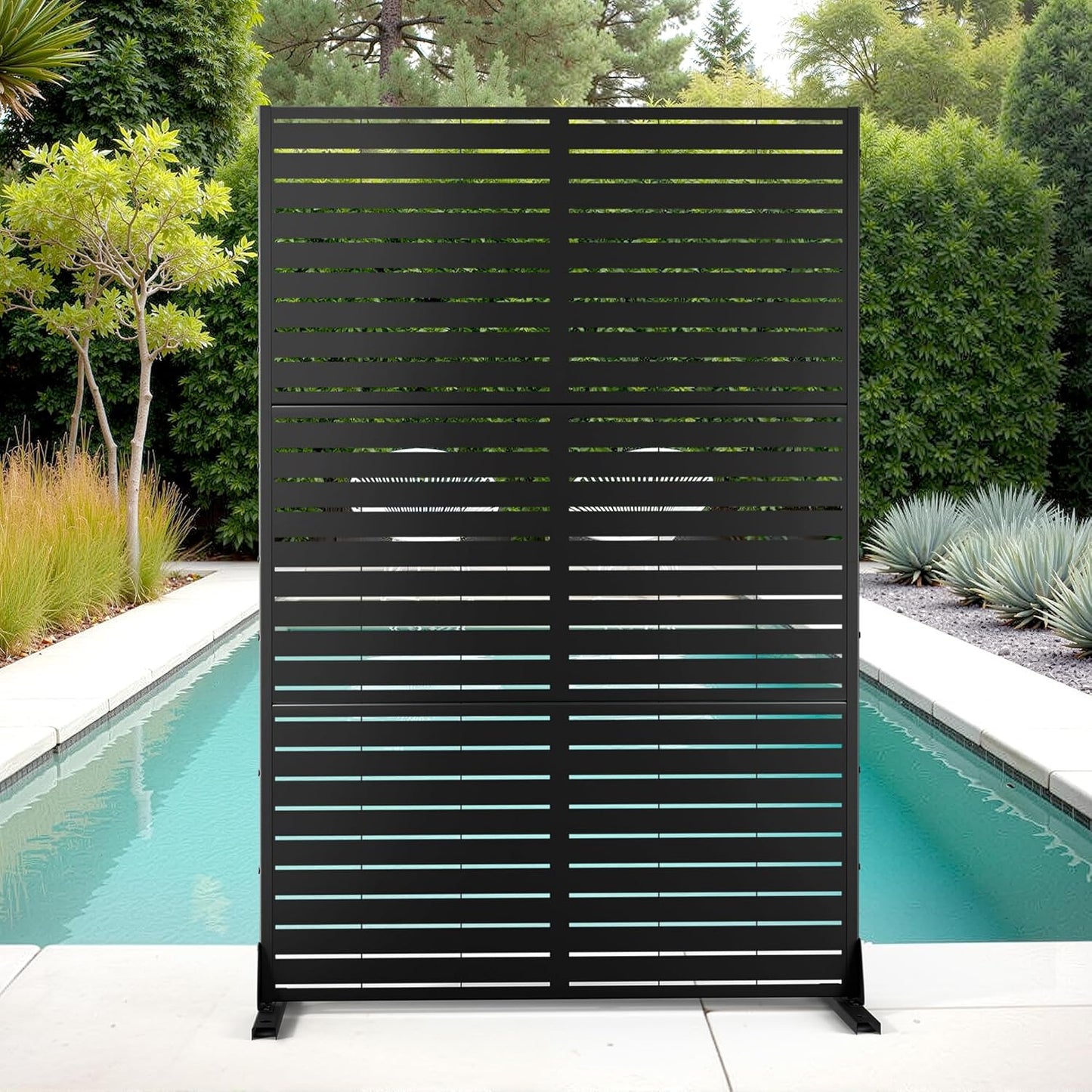 Metal Privacy Screen Outdoor Privacy Screen, Freestanding Fence Panel for Outside, 72''H×44''W, Decorative Screen Panel for Backyard/Patio/Deck
