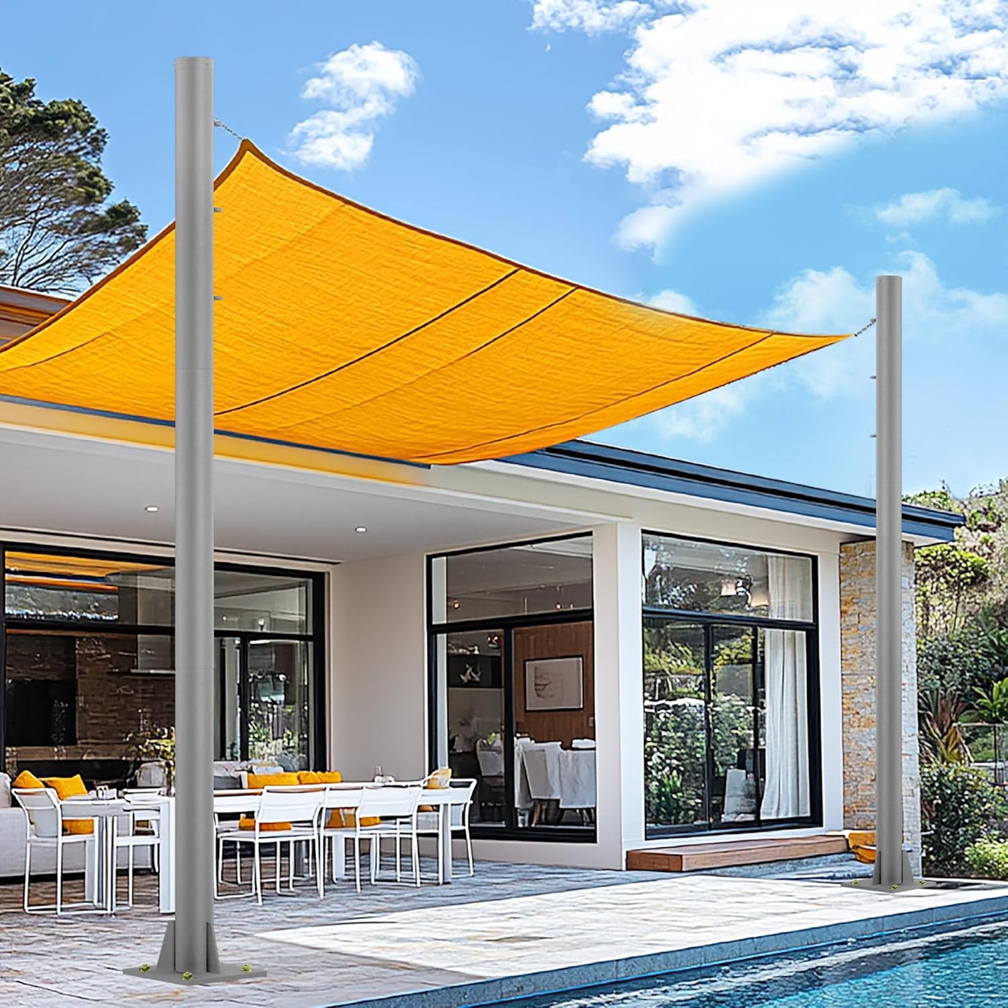 2 Pack Shade Sail Poles, 10 FT Outdoor Sun Shade Poles for Deck, 2.4" Diameter Steel Heavy Duty Shade Pole Kit for Outdoor Shade in Ground and Backyards, Patio, Deck, Black Three Ring Sun Shade Pole