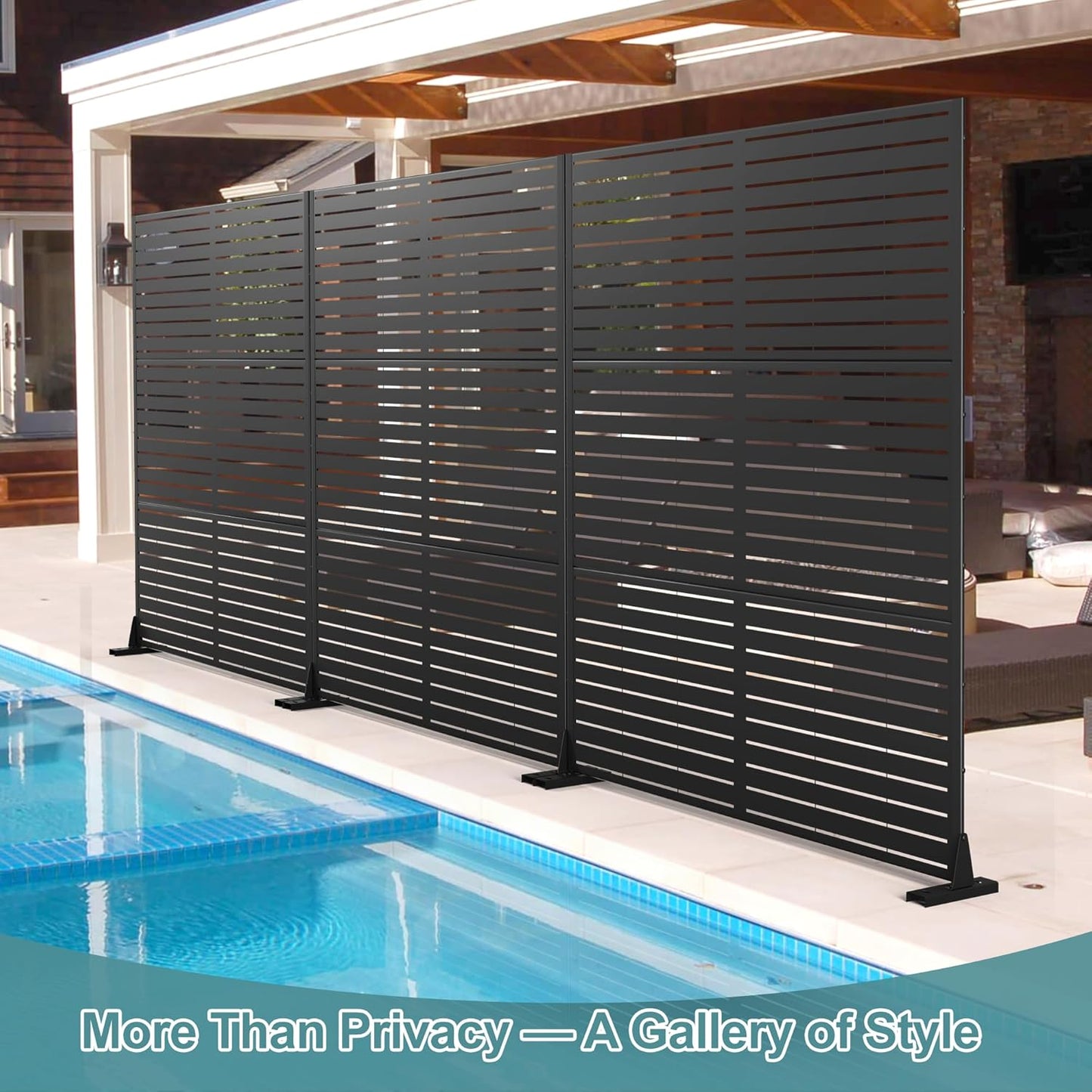 Metal Privacy Screen Outdoor Freestanding Privacy Wall Panels and Decorative Patio Dividers, Crafted from Steel with Sun-Proof Design, Ideal for Patio, Deck, Garden,72"H×47"L（Black&Louvered）