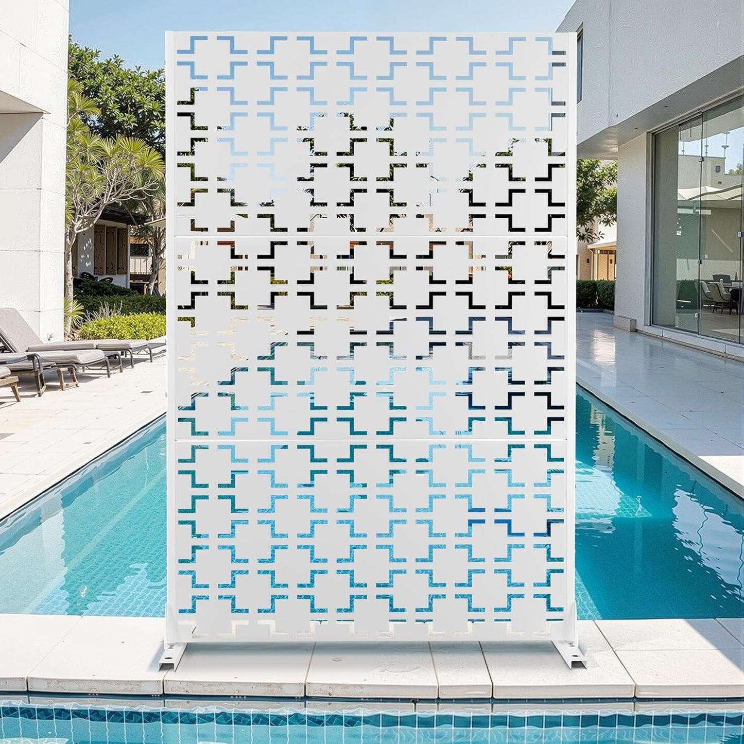 Metal Privacy Screen for Outdoor & Indoor Use, Free Standing Privacy Screen for Patio Garden Pool, 72" H x 47" W Decoative Privacy Panels, Weather Resistant, Easy Assembly (Oak Grain)