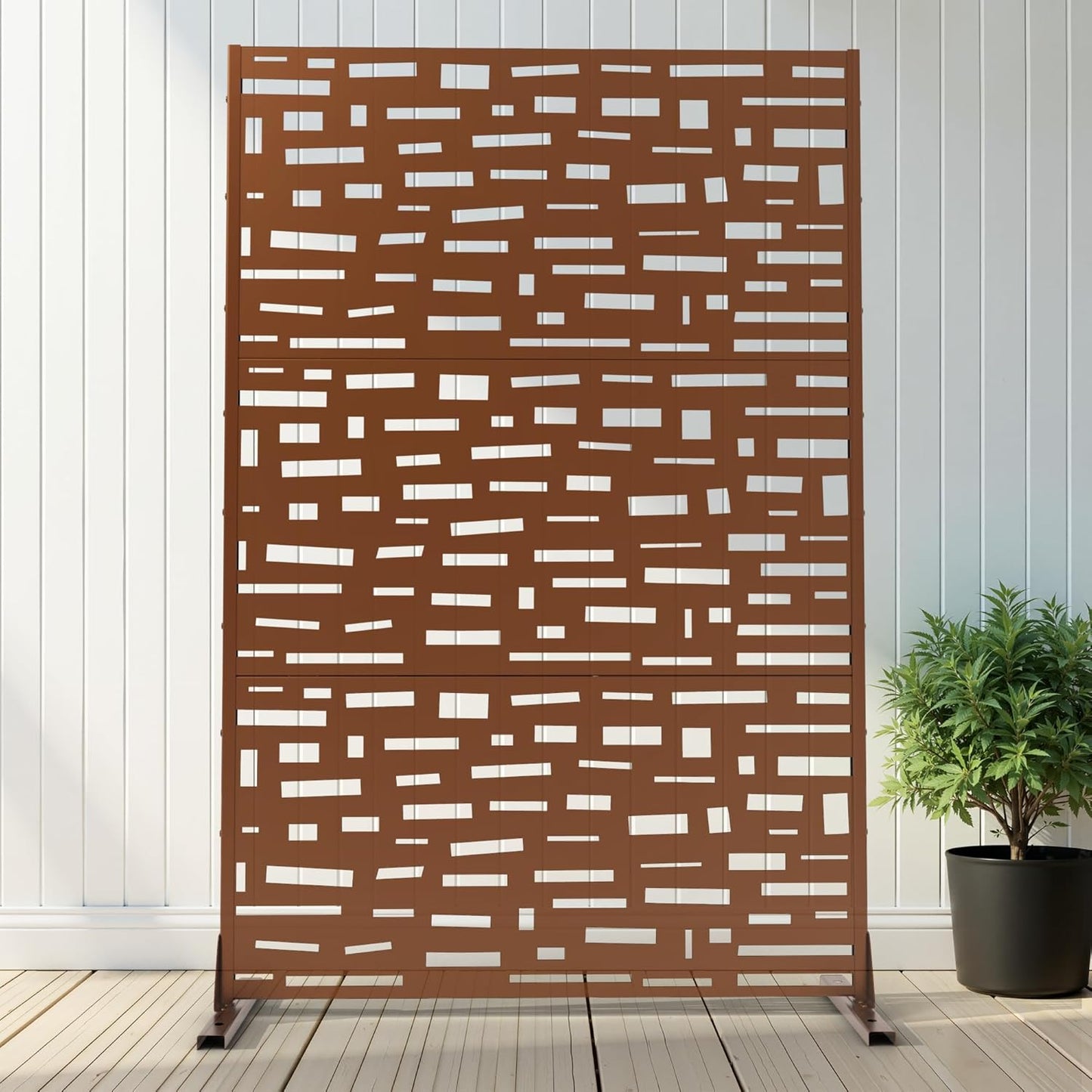 Casaphoria 72" H x 47" W Metal Outdoor Privacy Screen, Freestanding Decorative Divider for Patio, Deck, Balcony, and Garden with Stable Base, Brown Leaves