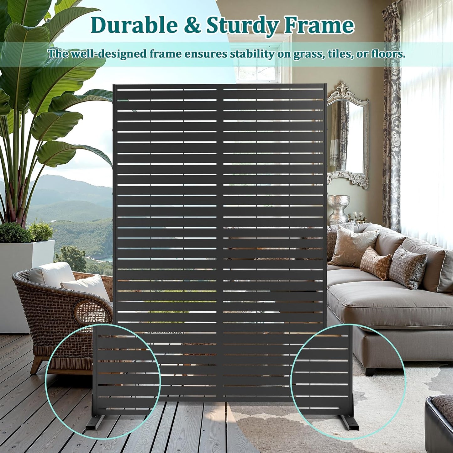 Metal Privacy Screen Outdoor Privacy Screen, Freestanding Fence Panel for Outside, 72''H×44''W, Decorative Screen Panel for Backyard/Patio/Deck