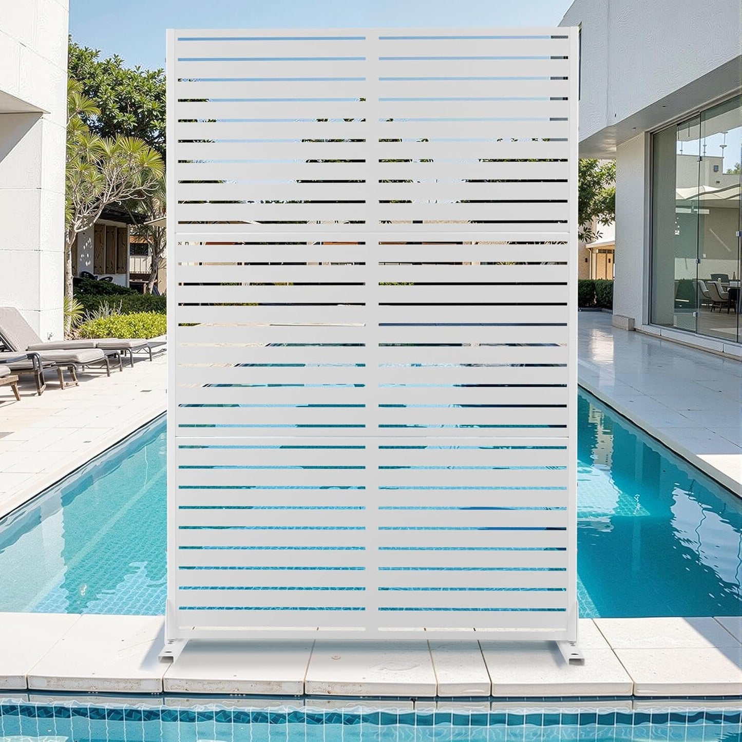 Metal Privacy Screen for Outdoor & Indoor Use, Free Standing Privacy Screen for Patio Garden Pool, 72" H x 47" W Decoative Privacy Panels, Weather Resistant, Easy Assembly (Oak Grain)