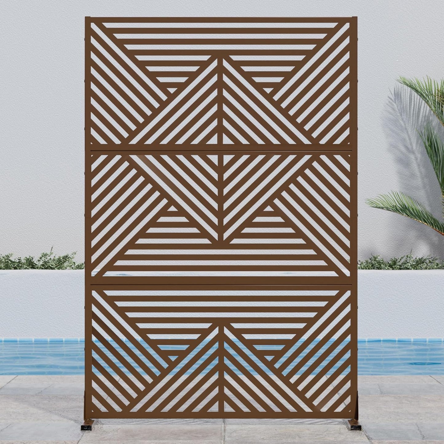 Casaphoria 72" H x 47" W Metal Outdoor Privacy Screen, Freestanding Decorative Divider for Patio, Deck, Balcony, and Garden with Stable Base, Brown Leaves