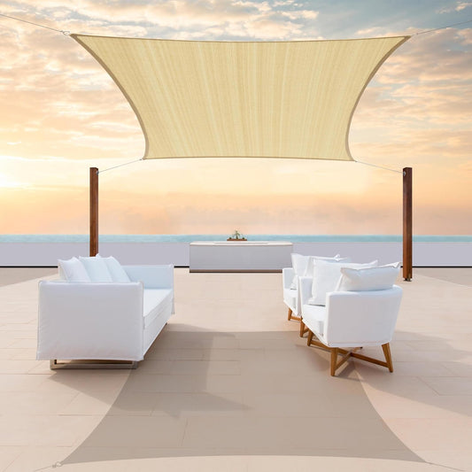 Colourtree 8' x 16' Beige Sun Shade Sail Rectangle Canopy Fabric Cloth Screen, Water Permeable, UV Block UPF50 & Heavy Duty, Carport Patio Outdoor (We Customize Size)