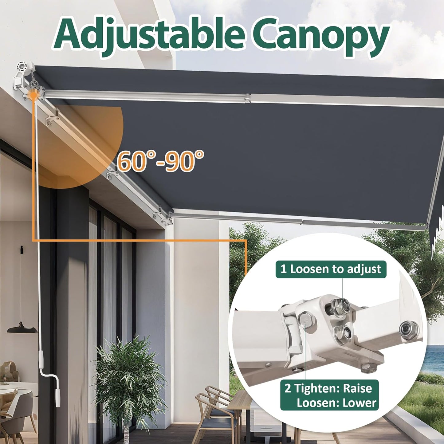 MCombo 13.2x7.8 Feet Manual Retractable Patio Door Window Awning Sunshade Shelter Outdoor Canopy,1308 (Grey, 13.2'(L) x 7.8'(W))