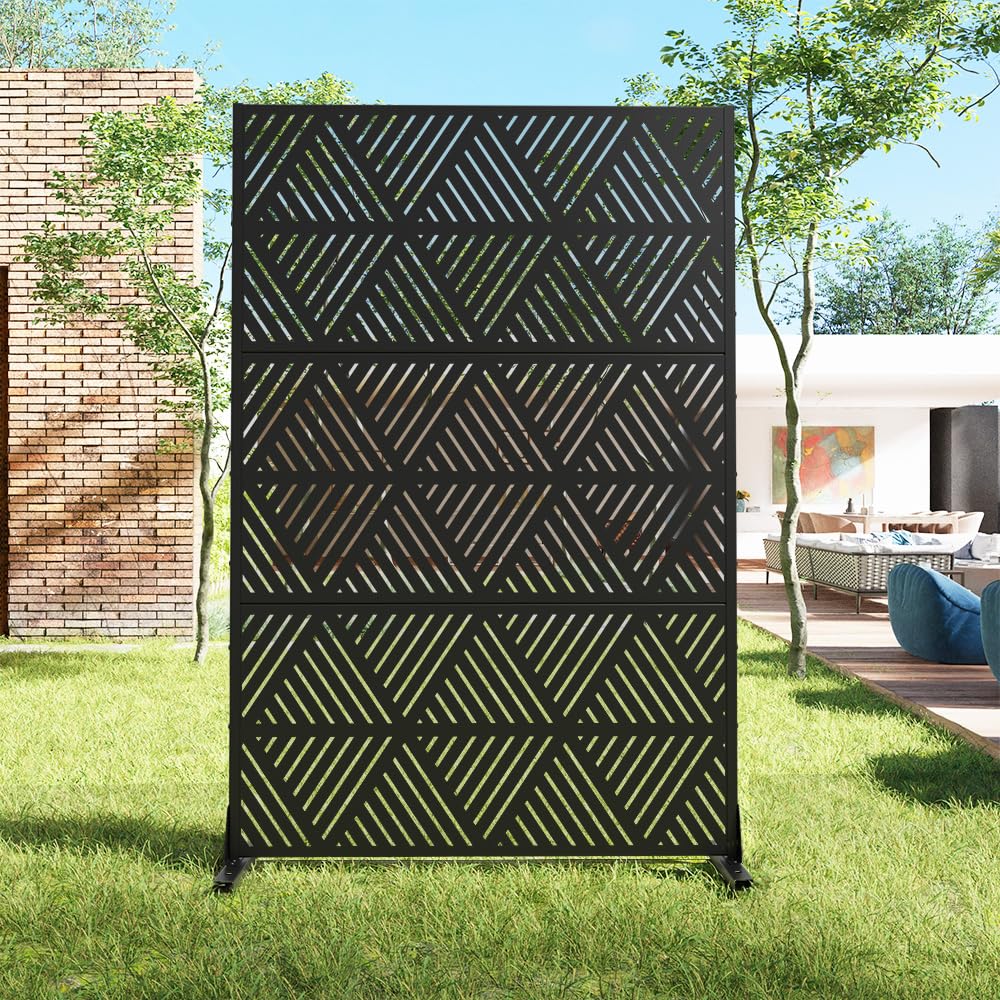 Casaphoria 72" H x 47" W Metal Outdoor Privacy Screen, Freestanding Decorative Divider for Patio, Deck, Balcony, and Garden with Stable Base, Brown Leaves