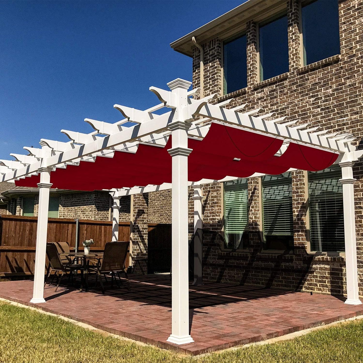 Windscreen4less 7' x 16' Waterproof Retractable Sun Shade Canopy Cover Sliding Wave Shade Sail for Pergola Patio Deck Yard Gazebo Outdoor (Beige)