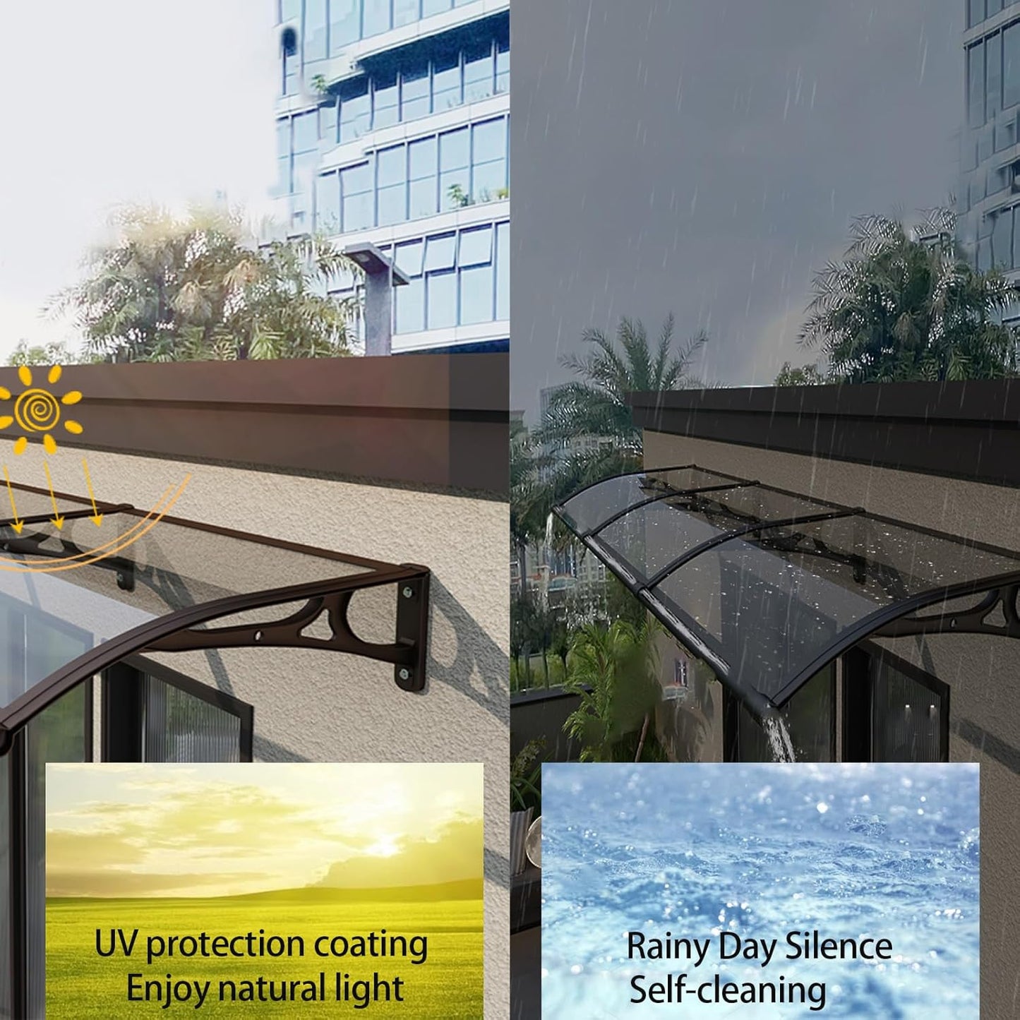 Awnings for Windows Outside, Aluminum Bracket awnings, Black Bracket awnings, Suitable for terraces, Bedroom Windows, rain and Snow Protection, Sunshade, Easy to Install-Smoke gray-80x140cm/32x55in