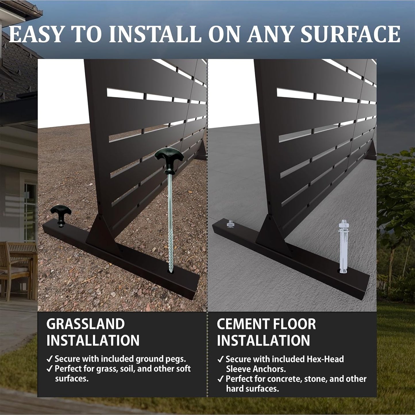 6FT Outdoor Metal Privacy Screen – Decorative Privacy Fence and Room/Garden Divider, Weather-Resistant Freestanding Panel with Stand, Durable Steel for Patio, Garden, Balcony, or Backyard